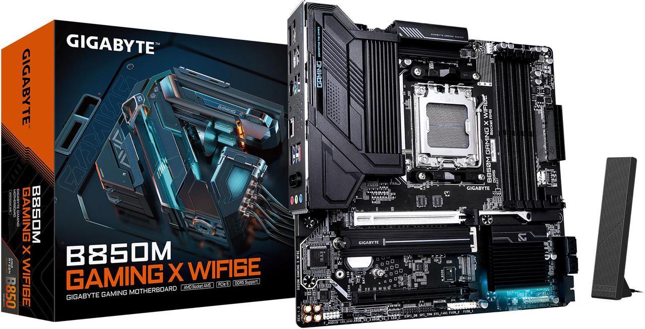 GIGABYTE B850M GAMING X WIFI6E AMD AM5 LGA 1718 Motherboard, mATX, DDR5, 2x M.2, PCIe 5.0, USB-C, WIFI6E, 2.5GbE LAN, EZ-Latch