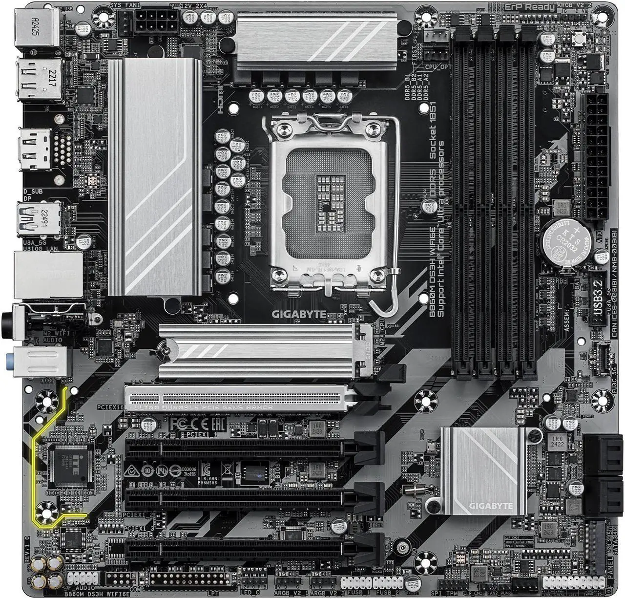 Alt view image 2 of 4 - GIGABYTE B860M DS3H WIFI6E Intel Core Ultra (Series 2) LGA 1851 Motherboard, mATX, DDR5, 2x M.2, PCIe 5.0, USB-C, WIFI6E, 2.5GbE LAN, EZ-Latch