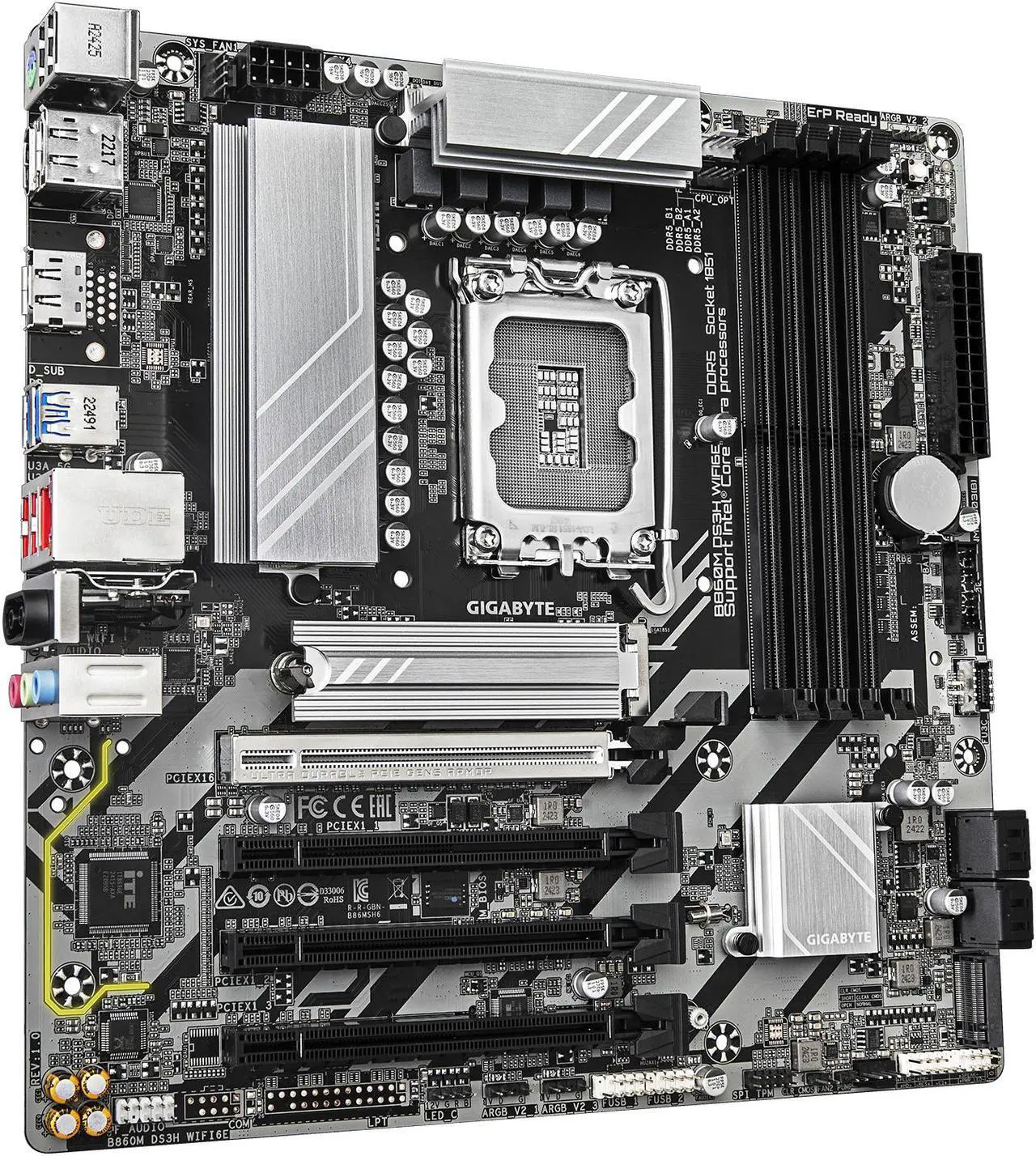 Alt view image 3 of 4 - GIGABYTE B860M DS3H WIFI6E Intel Core Ultra (Series 2) LGA 1851 Motherboard, mATX, DDR5, 2x M.2, PCIe 5.0, USB-C, WIFI6E, 2.5GbE LAN, EZ-Latch