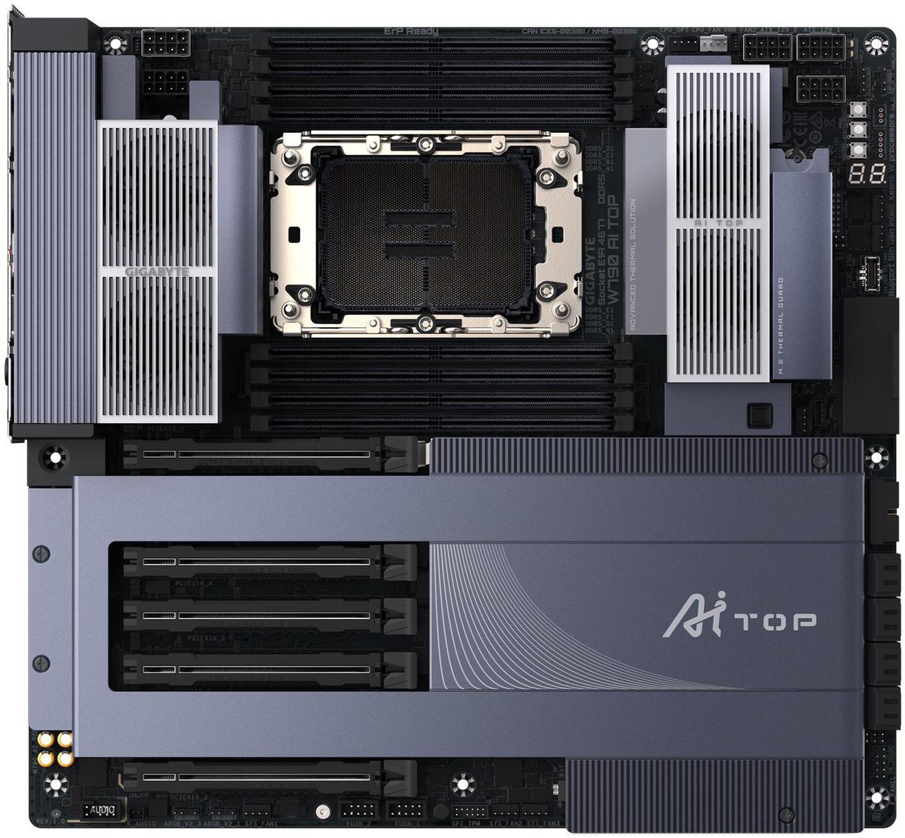 Alt view image 2 of 5 - GIGABYTE W790 AI TOP Intel Xeon W Processor Motherboard (LGA4677), E-ATX, DDR5, 6x M.2, PCIe 5.0, Thunderbolt 4, WIFI7, 10GbE LAN, EZ-Latch