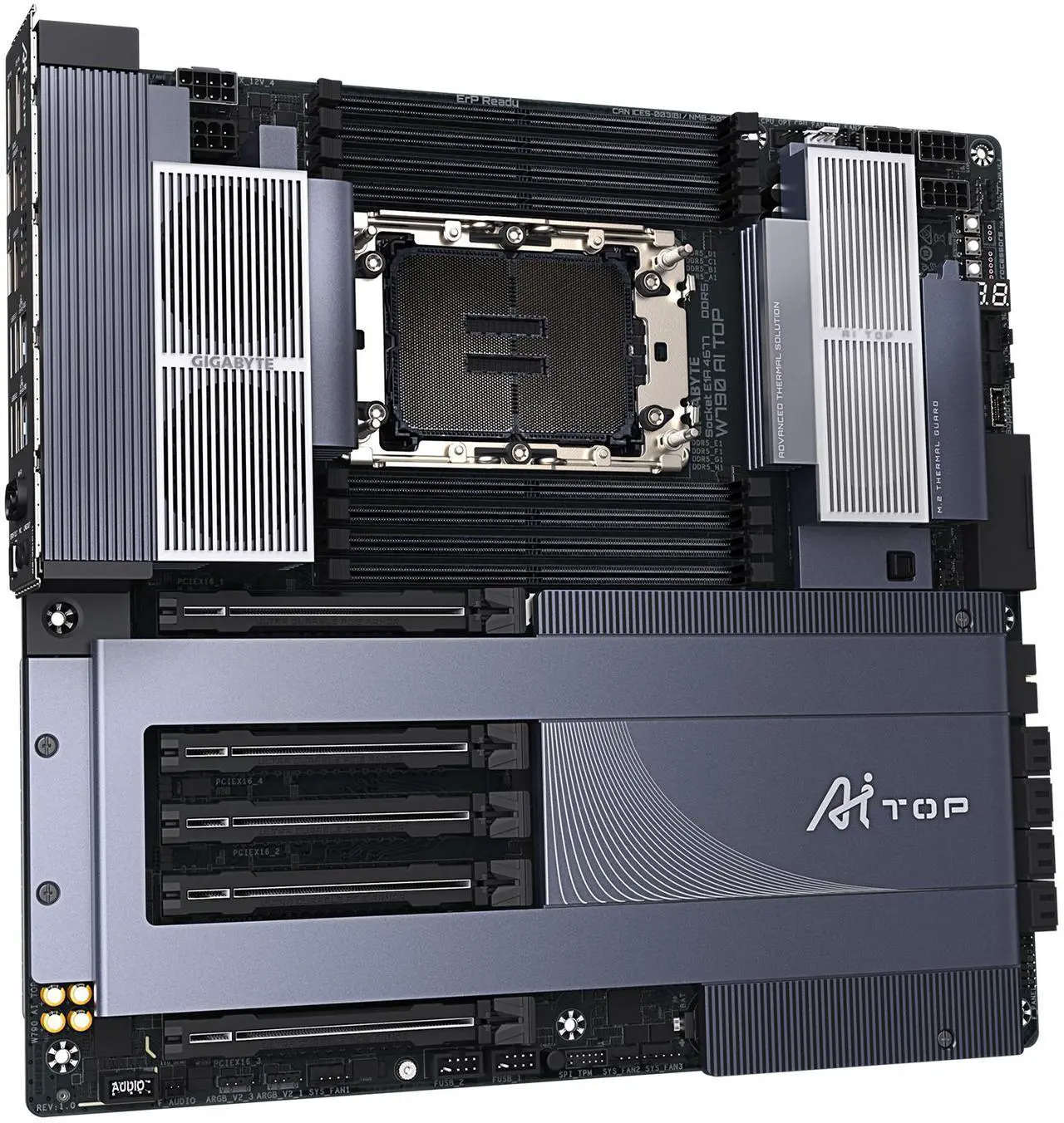 Alt view image 3 of 5 - GIGABYTE W790 AI TOP Intel Xeon W Processor Motherboard (LGA4677), E-ATX, DDR5, 6x M.2, PCIe 5.0, Thunderbolt 4, WIFI7, 10GbE LAN, EZ-Latch