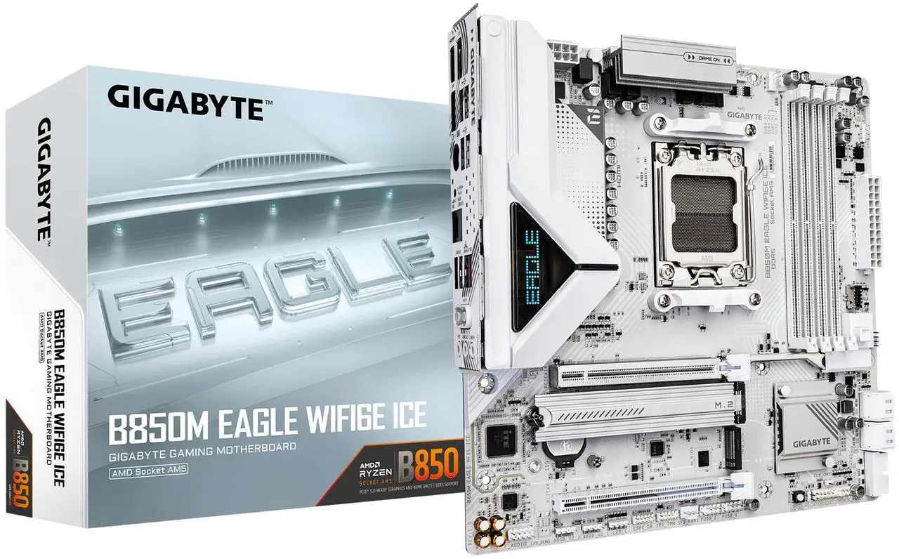 Main image of GIGABYTE B850M EAGLE WF6E ICE AM5 AMD B850 Micro ATX Motherboard