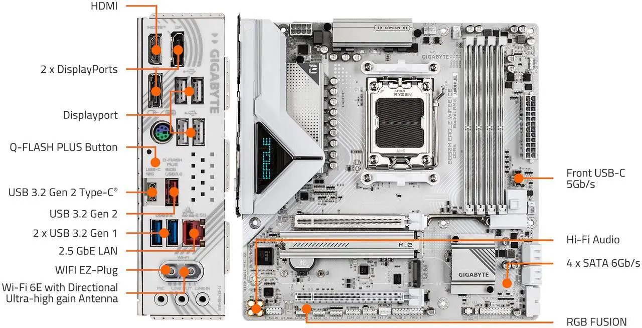Alt view image 5 of 5 - GIGABYTE B850M EAGLE WF6E ICE AM5 AMD B850 Micro ATX Motherboard