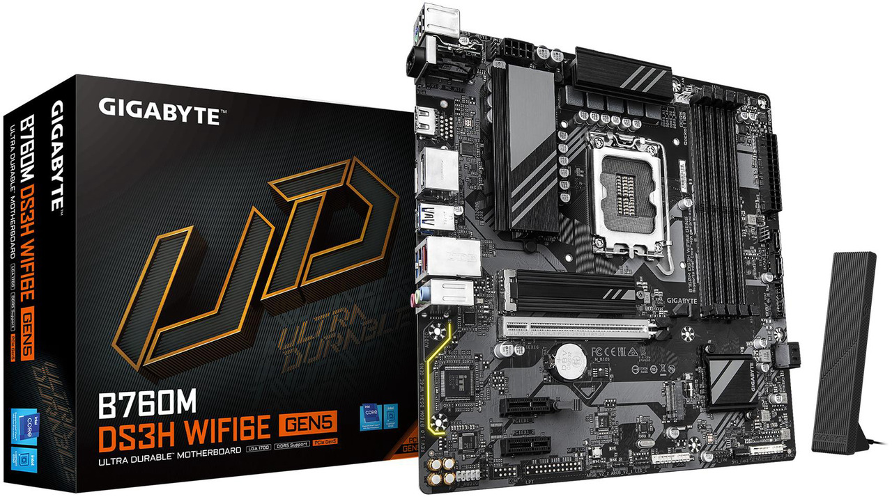 Open Box: GIGABYTE B760M DS3H WIFI6E GEN5 LGA 1700 Intel B760 M-ATX Motherboard with DDR5, M.2, PCIe 5.0, USB 3.2 Gen 2 Type-C, WIFI6E 2.5GbE LAN, WIFI EZ-Plug, PCIe EZ-Latch - Newegg.com - Open Box condition - Image 6