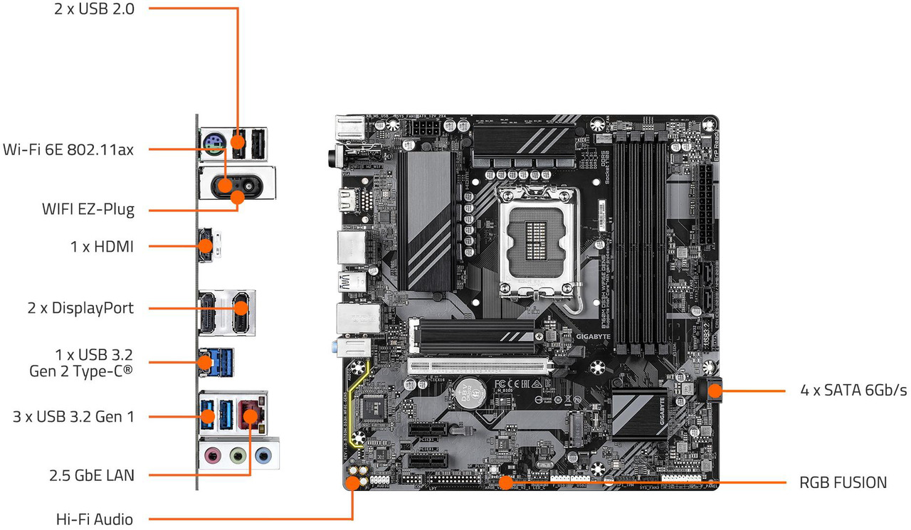 Open Box: GIGABYTE B760M DS3H WIFI6E GEN5 LGA 1700 Intel B760 M-ATX Motherboard with DDR5, M.2, PCIe 5.0, USB 3.2 Gen 2 Type-C, WIFI6E 2.5GbE LAN, WIFI EZ-Plug, PCIe EZ-Latch - Newegg.com - Open Box condition - Image 10