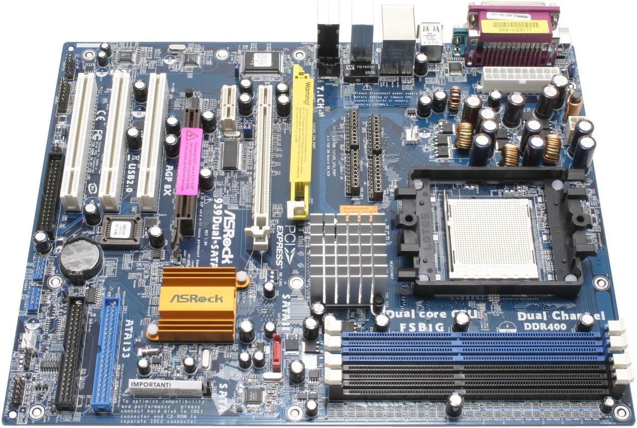 Alt view image 2 of 4 - ASRock 939Dual-SATA2 939 ULi M1695 ATX AMD Motherboard