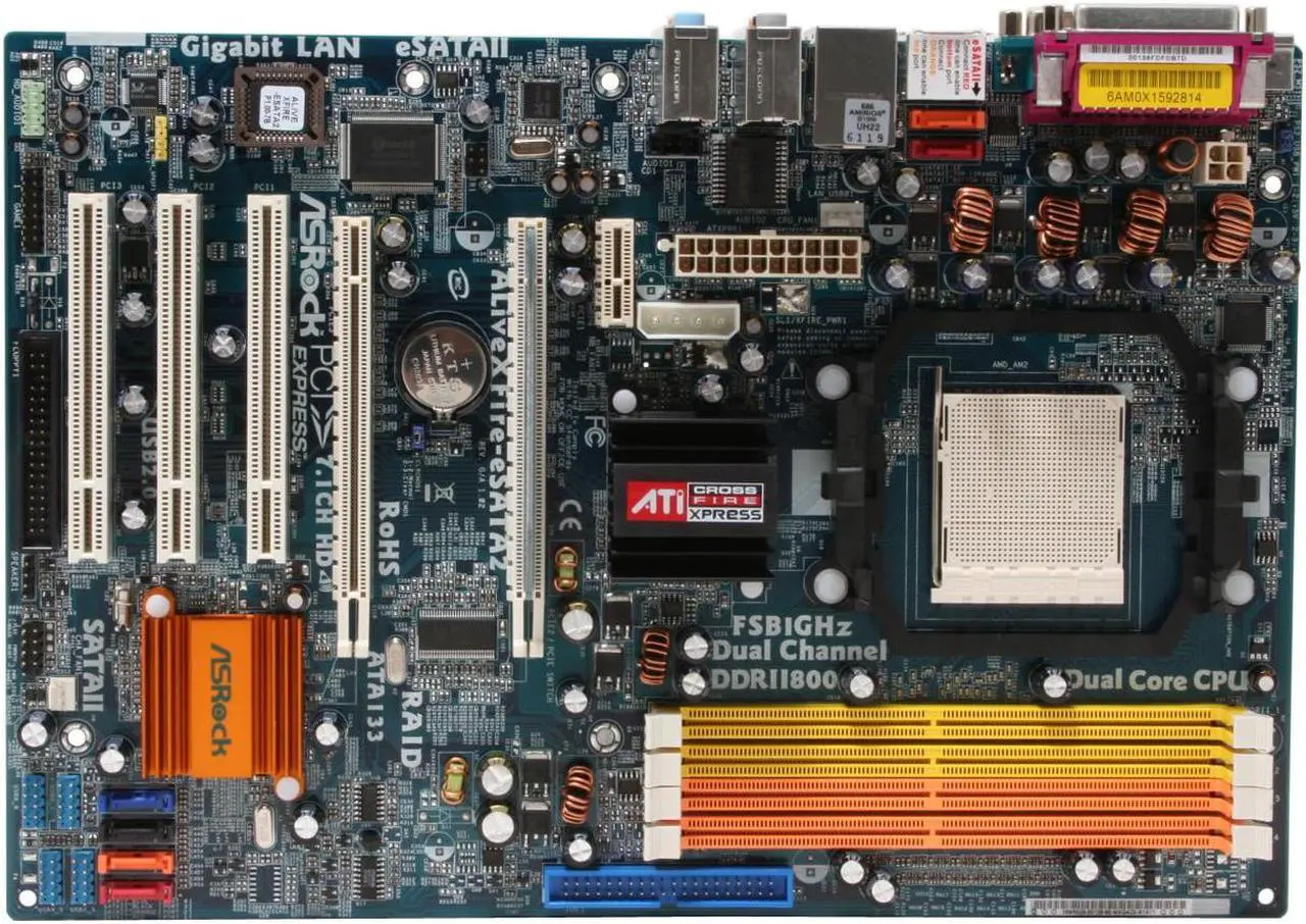 Alt view image 3 of 6 - ASRock ALiveXFire-eSATA2 AM2 ATI CrossFire Radeon Xpress 1600 ATX AMD Motherboard