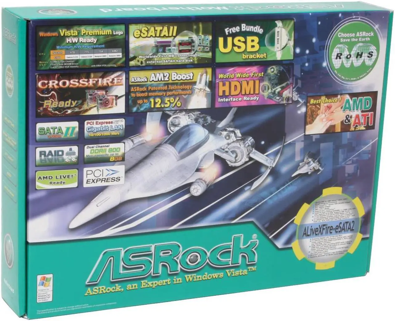 Alt view image 6 of 6 - ASRock ALiveXFire-eSATA2 AM2 ATI CrossFire Radeon Xpress 1600 ATX AMD Motherboard