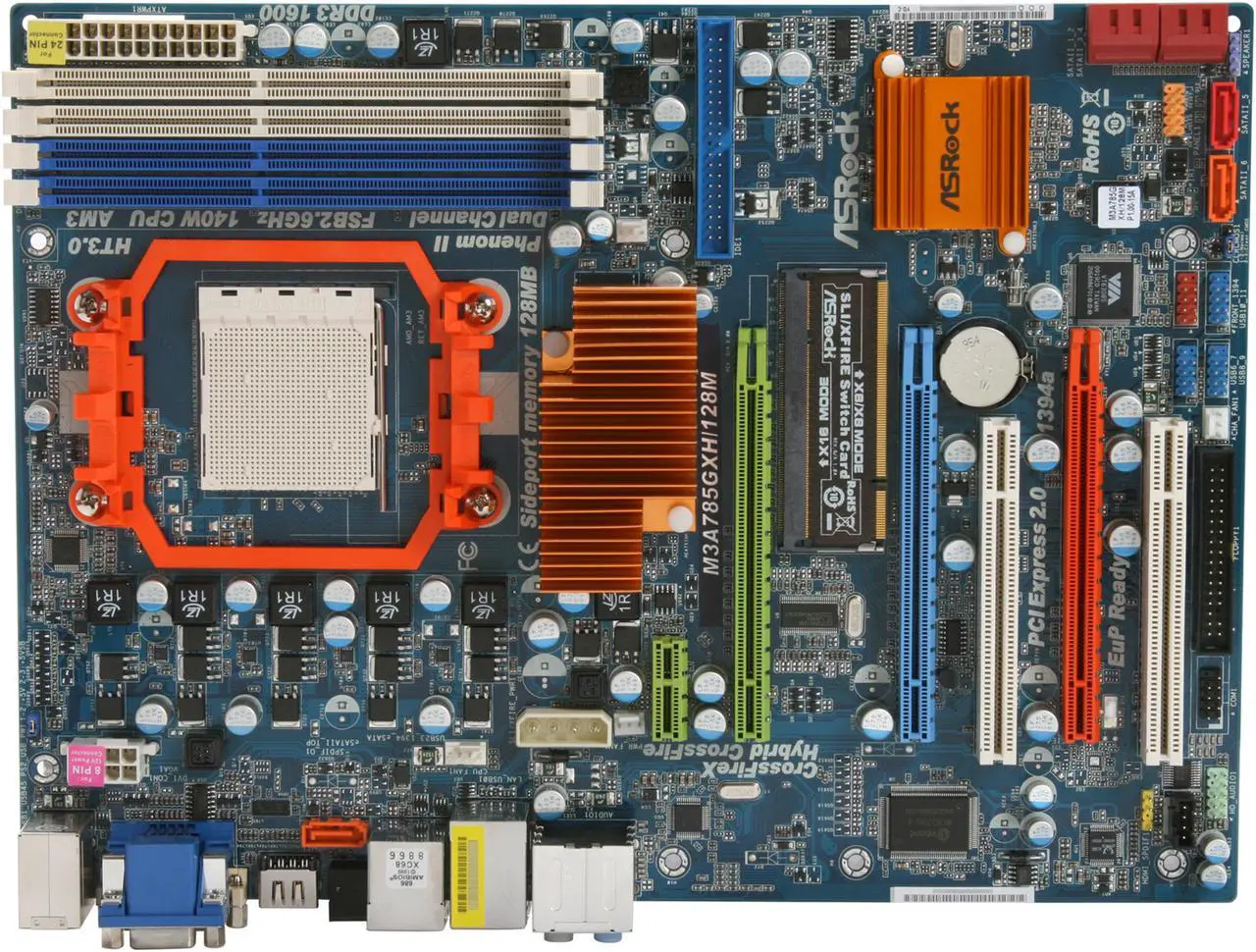 Alt view image 9 of 11 - ASRock M3A785GXH/128M AM3 AMD 785G HDMI ATX AMD Motherboard
