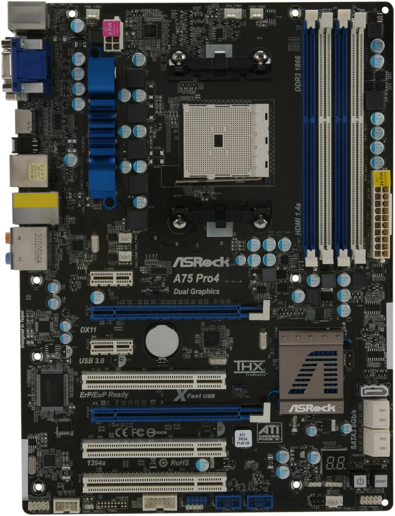 Alt view image 3 of 5 - ASRock A75 PRO4 FM1 AMD A75 (Hudson D3) USB 3.0 HDMI ATX AMD Motherboard with UEFI BIOS