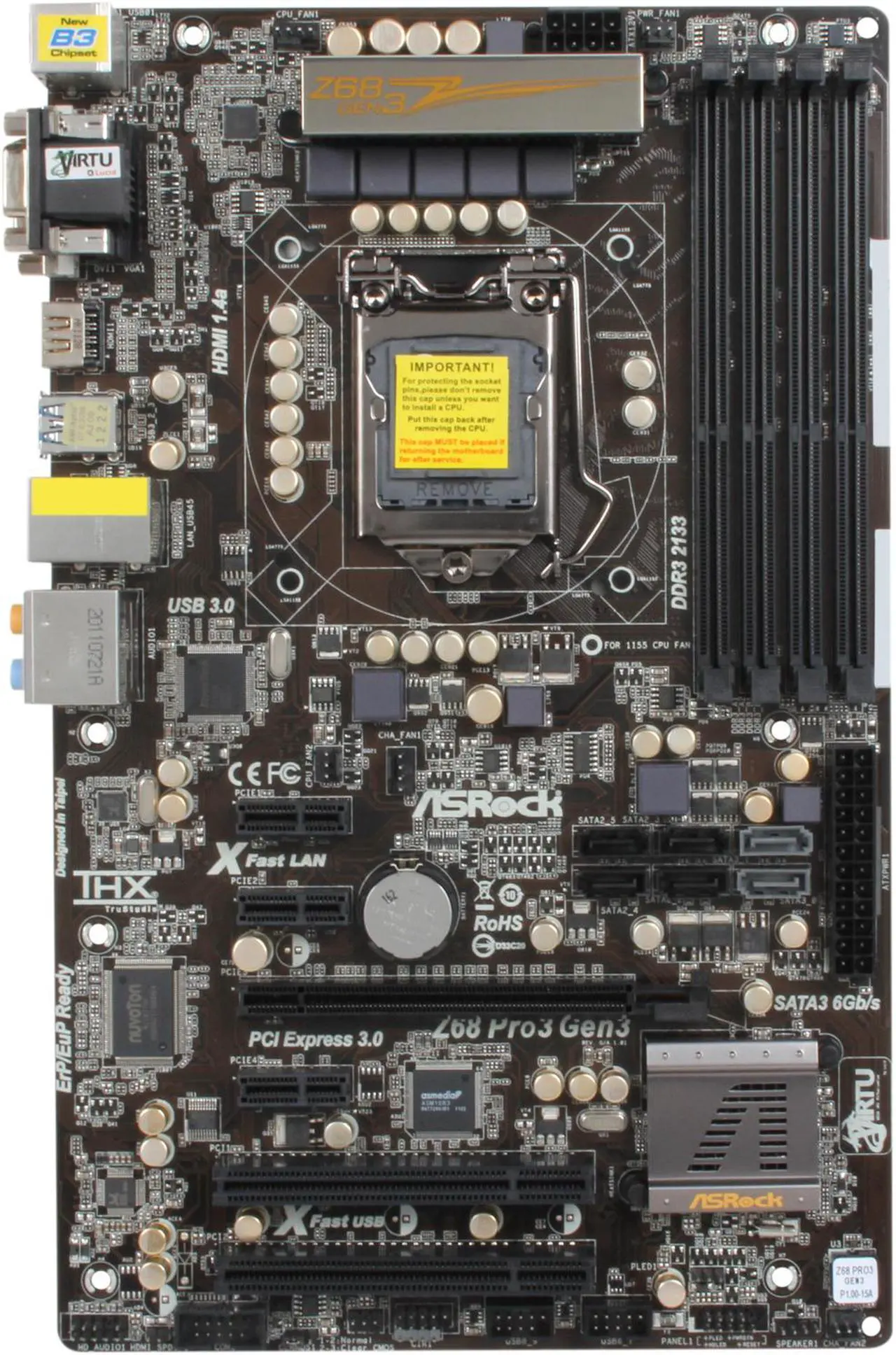 Alt view image 3 of 5 - ASRock Z68 PRO3 GEN3 LGA 1155 Intel Z68 HDMI USB 3.0 ATX Intel Motherboard