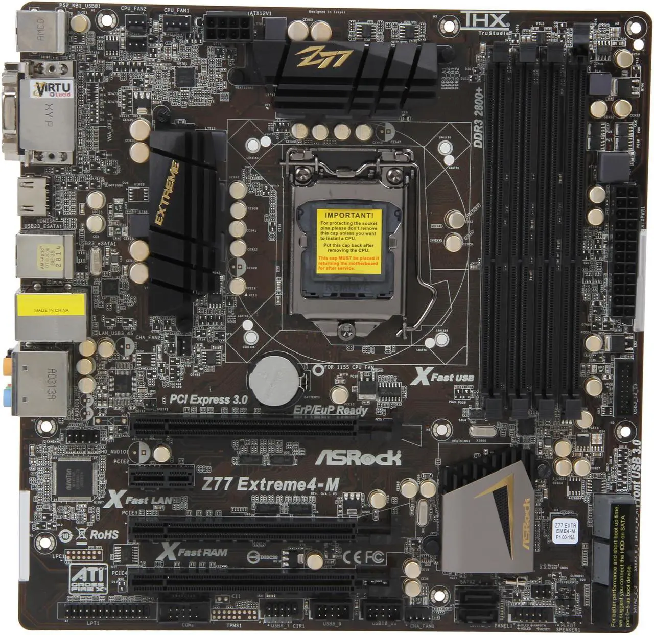 Alt view image 3 of 5 - ASRock Z77 Extreme4-M LGA 1155 Intel Z77 HDMI USB 3.0 Micro ATX Intel Motherboard
