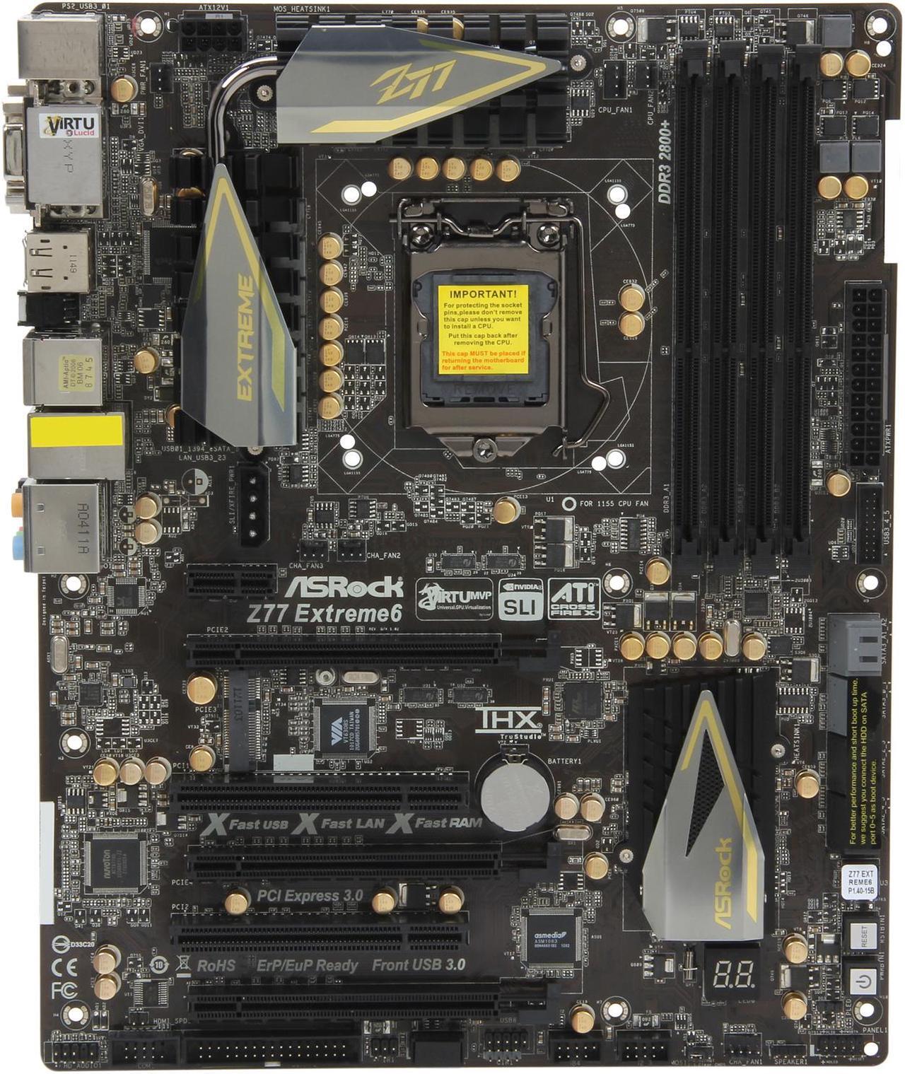 Alt view image 3 of 5 - ASRock Z77 Extreme6 LGA 1155 Intel Z77 HDMI USB 3.0 ATX Intel Motherboard