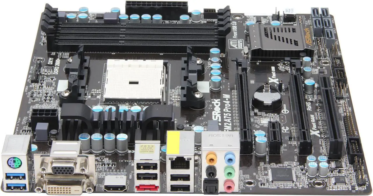Alt view image 2 of 5 - ASRock FM2A75 Pro4-M FM2 AMD A75 (Hudson D3) USB 3.0 HDMI Micro ATX AMD Motherboard