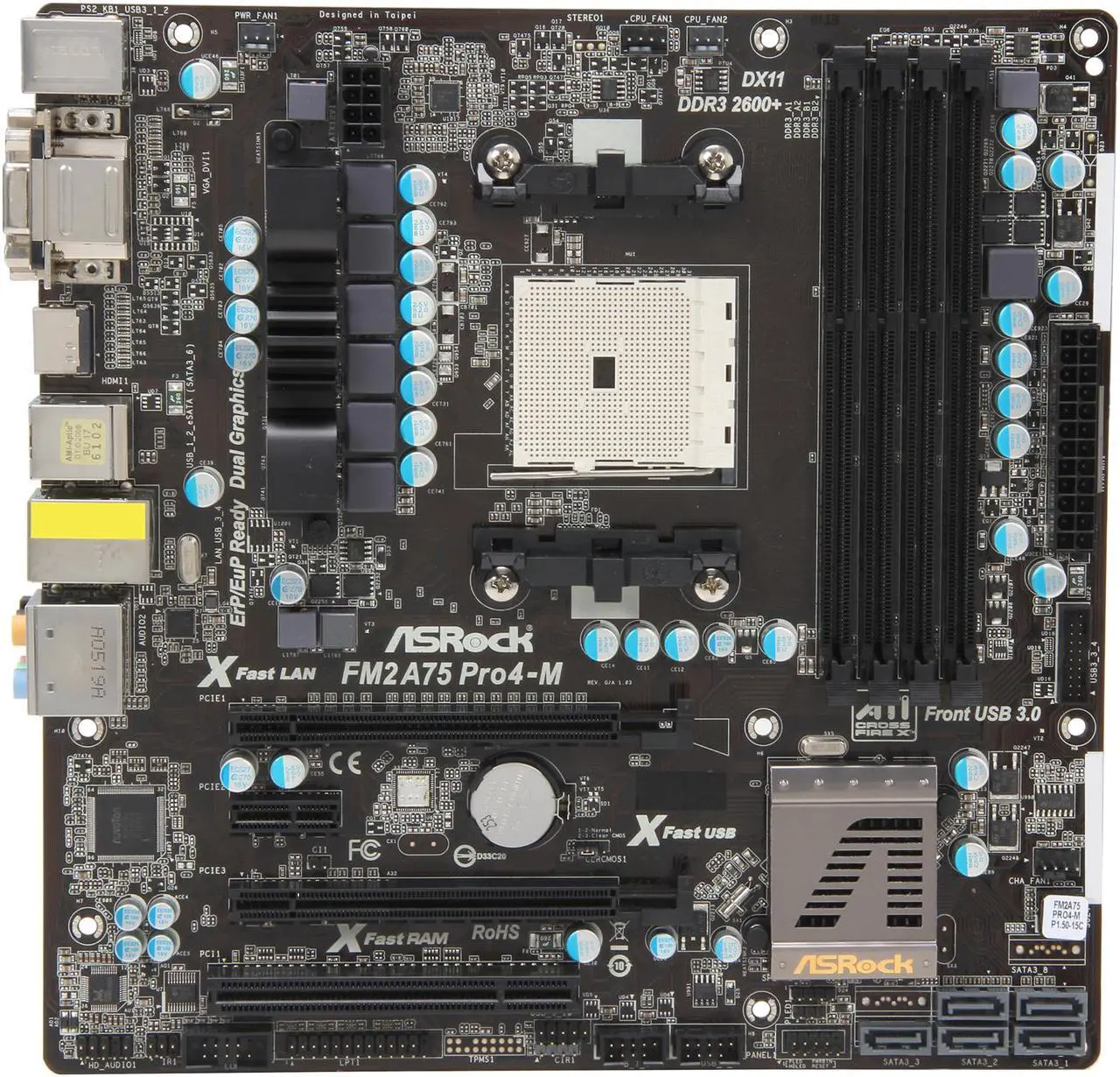 Alt view image 3 of 5 - ASRock FM2A75 Pro4-M FM2 AMD A75 (Hudson D3) USB 3.0 HDMI Micro ATX AMD Motherboard