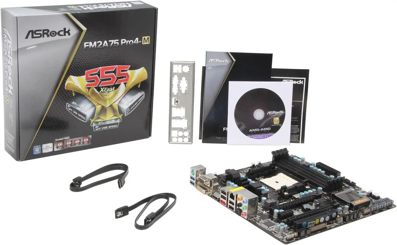 Alt view image 5 of 5 - ASRock FM2A75 Pro4-M FM2 AMD A75 (Hudson D3) USB 3.0 HDMI Micro ATX AMD Motherboard
