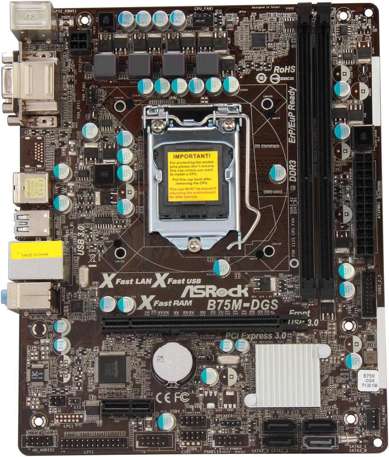 Alt view image 3 of 5 - ASRock B75M-DGS LGA 1155 Intel B75 USB 3.0 Micro ATX Intel Motherboard