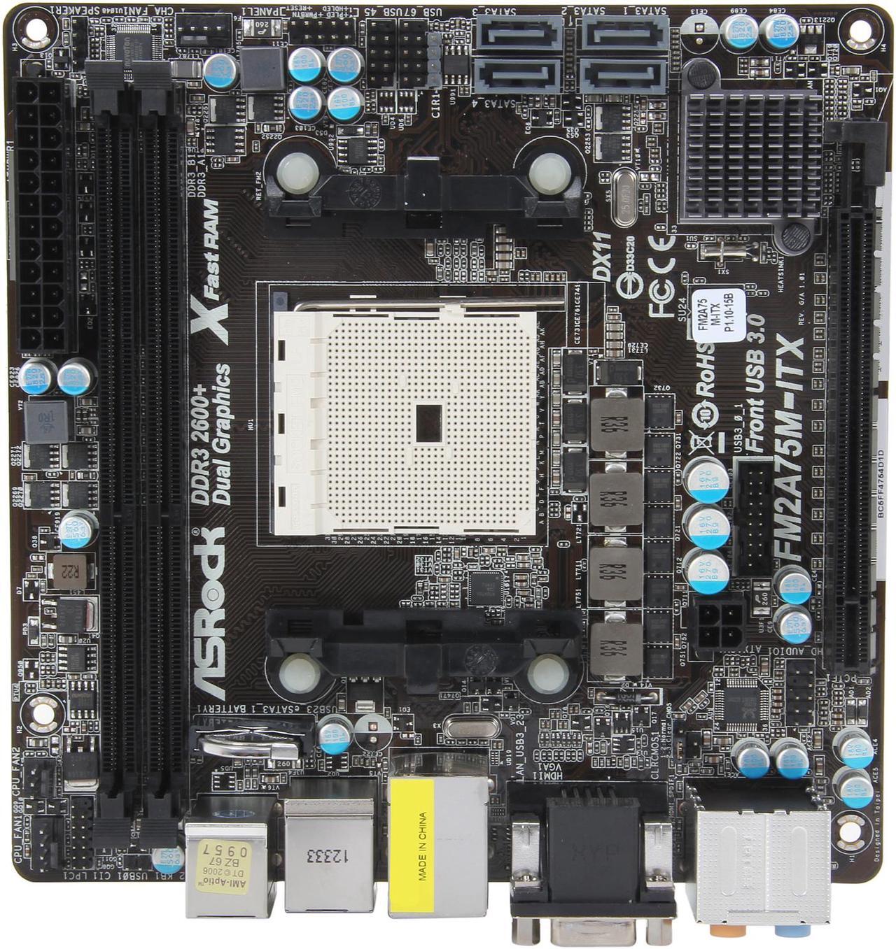 Alt view image 3 of 5 - ASRock FM2A75M-ITX FM2 AMD A75 (Hudson D3) SATA 6Gb/s USB 3.0 HDMI Mini ITX AMD Motherboard