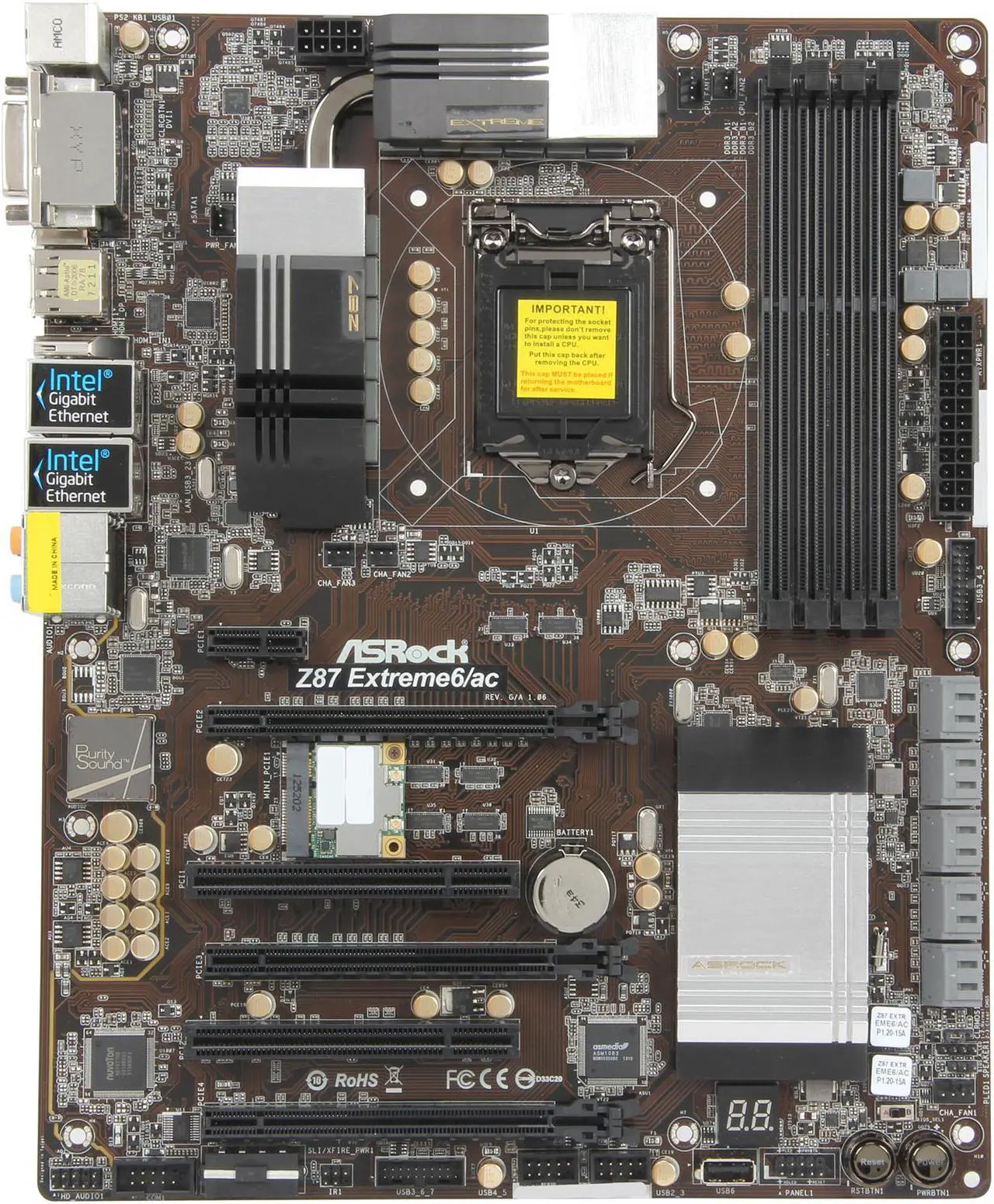 Alt view image 3 of 5 - ASRock Z87 Extreme6/ac LGA 1150 Intel Z87 HDMI USB 3.0 ATX Intel Motherboard