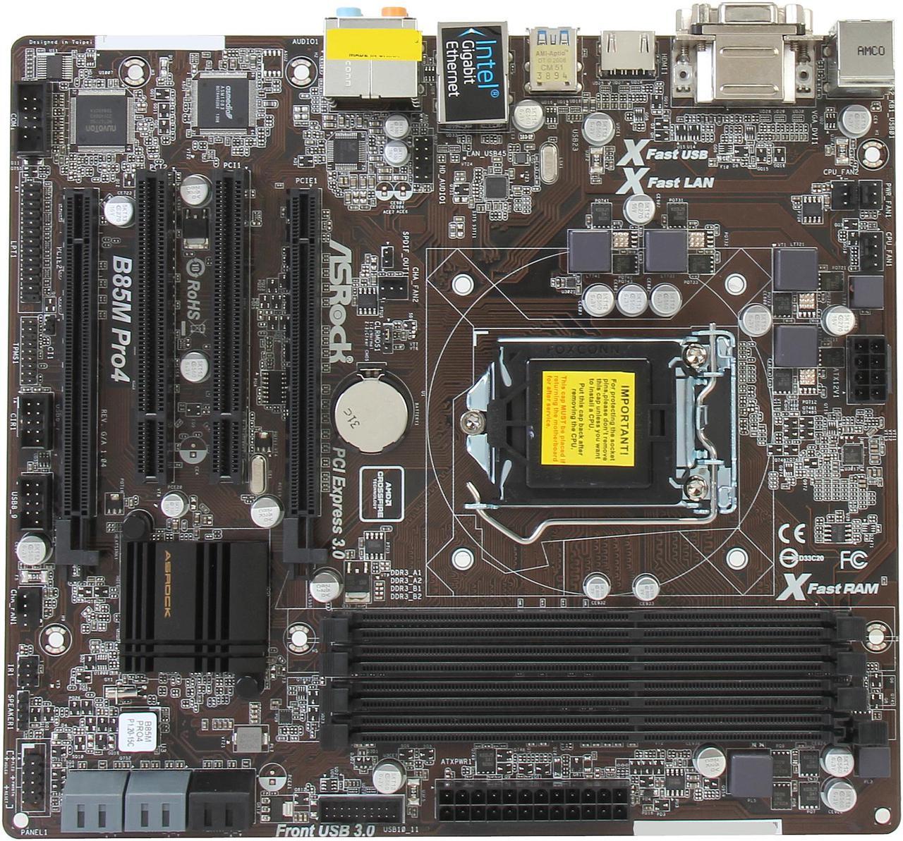 Alt view image 3 of 5 - ASRock B85M Pro4 LGA 1150 Intel B85 HDMI SATA 6Gb/s USB 3.0 Micro ATX Intel Motherboard