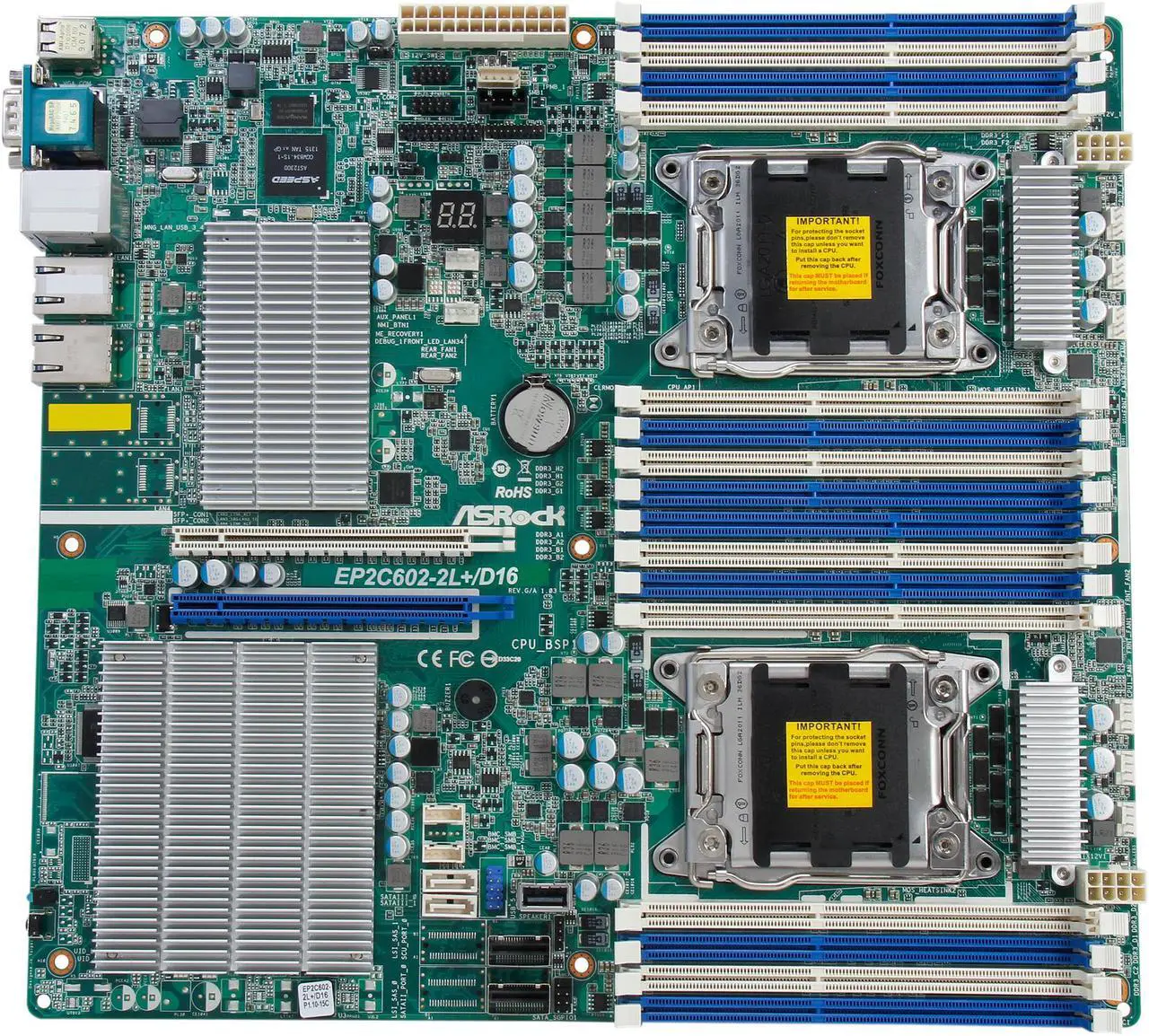 Alt view image 3 of 5 - AsRock Rack EP2C602-2L+/D16 SSI EEB Server Motherboard Dual LGA 2011 Intel C602 DDR3 1866 / 1600 / 1333 / 1066 R / LR ECC and UDIMM