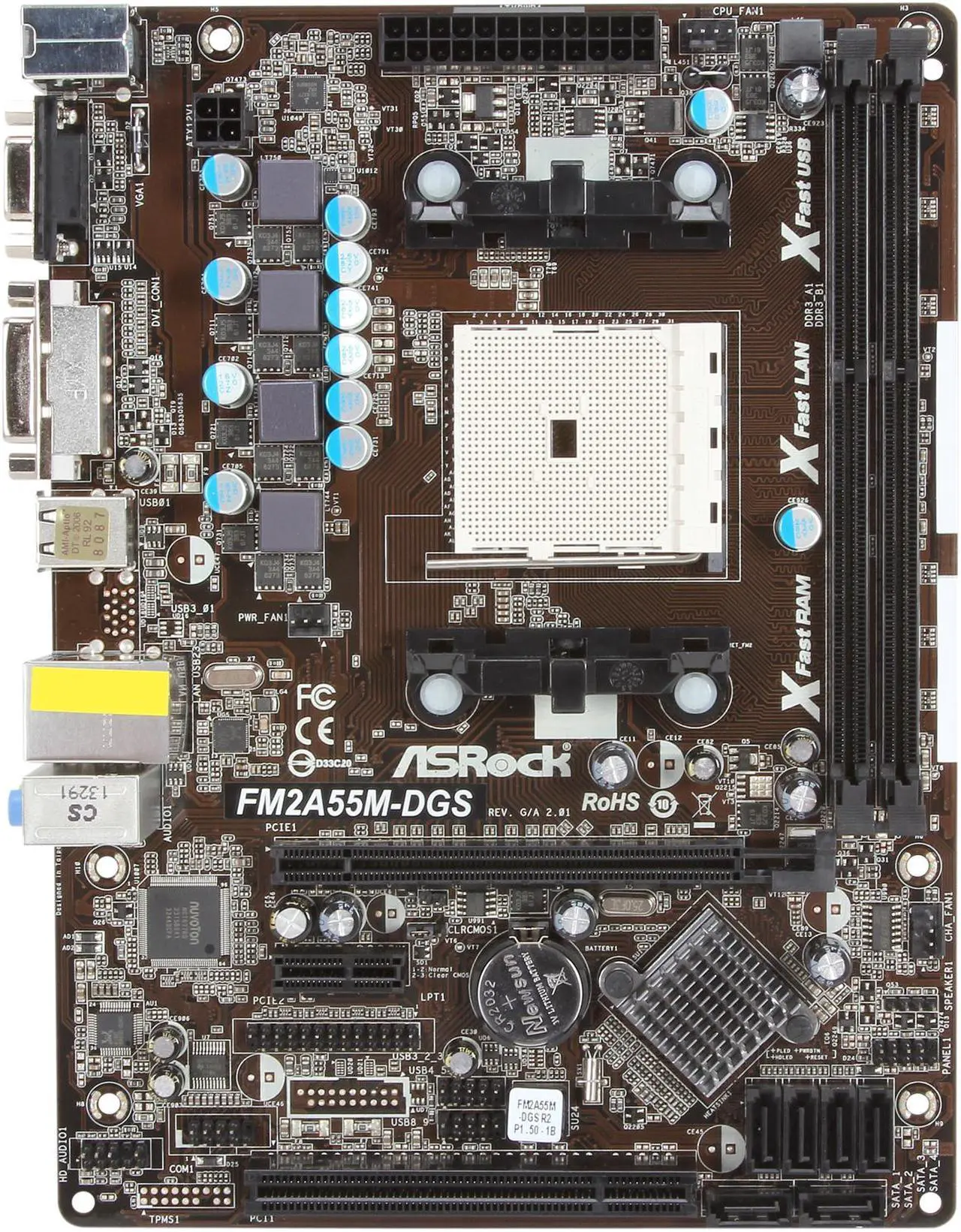 Alt view image 3 of 5 - ASRock FM2A55M-DGS R2.0 FM2 AMD A55 (Hudson D2) Micro ATX AMD Motherboard