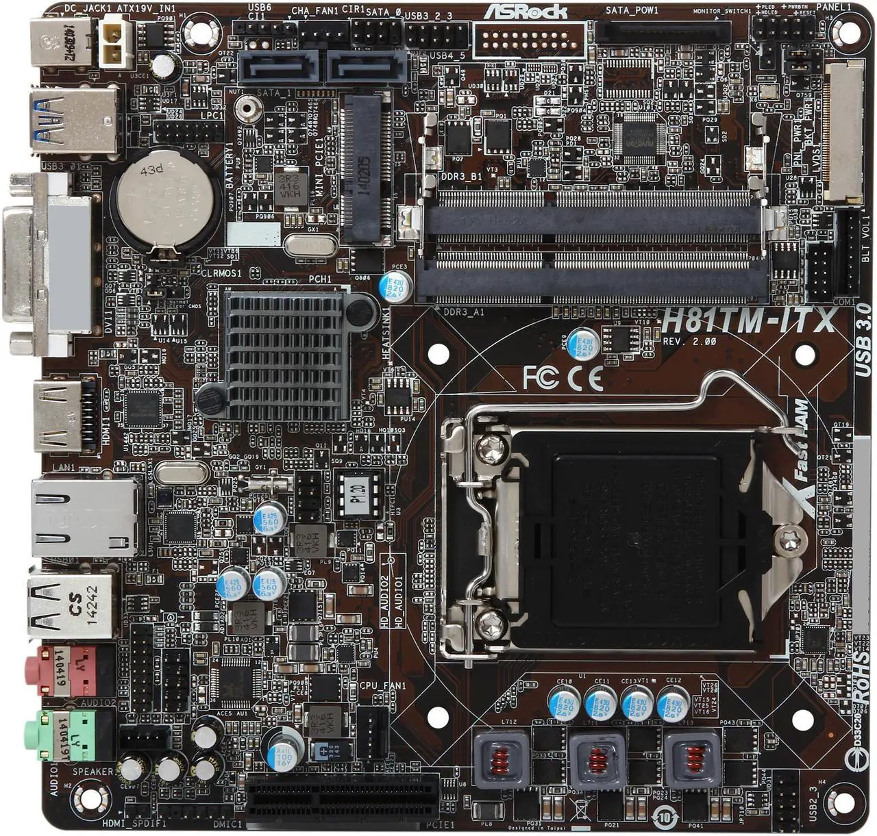 Alt view image 4 of 5 - ASRock H81TM-ITX R2.0 LGA 1150 Intel H81 HDMI USB 3.0 Mini ITX Intel Motherboard