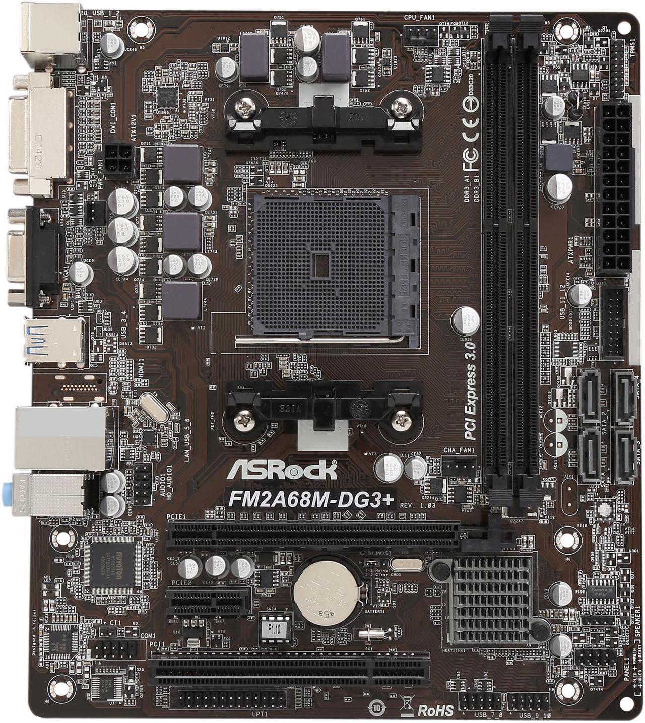 Alt view image 5 of 8 - ASRock FM2A68M-DG3+ FM2+ / FM2 AMD A68H FCH (Bolton D2H) SATA 6Gb/s USB 3.0 Micro ATX AMD Motherboard