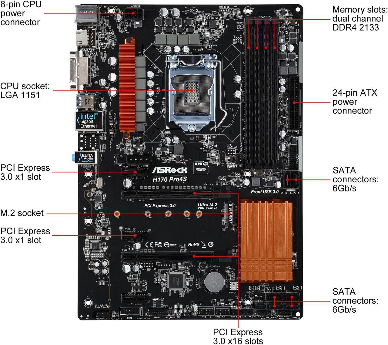 Alt view image 6 of 7 - ASRock H170 Pro4S LGA 1151 Intel H170 HDMI USB 3.0 ATX Intel Motherboard