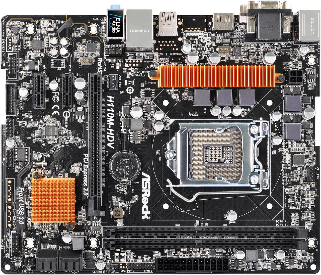 Alt view image 3 of 6 - ASRock H110M-HDV LGA 1151 Intel H110 HDMI SATA 6Gb/s USB 3.0 Micro ATX Intel Motherboard