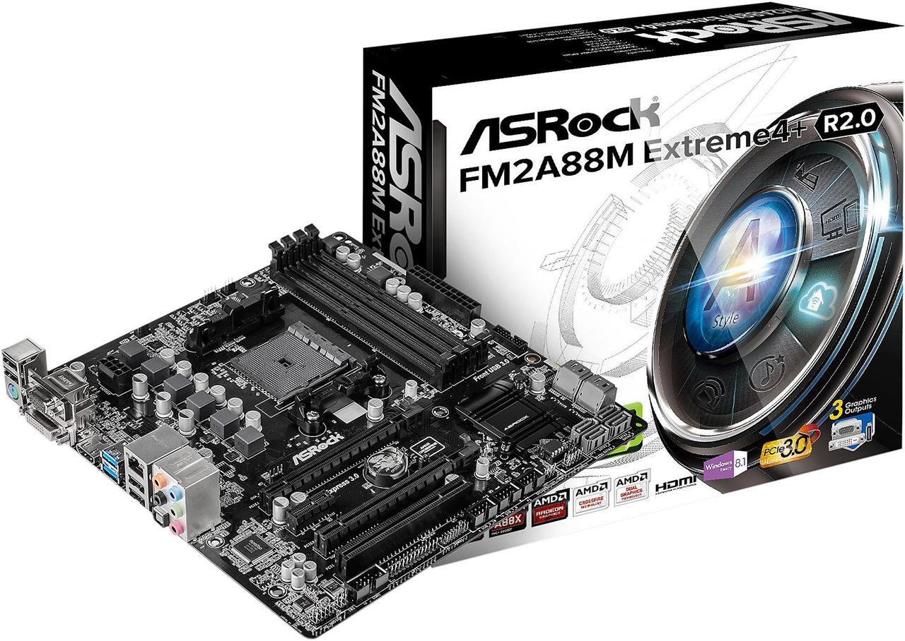 Alt view image 4 of 4 - ASRock FM2A88M EXTREME4+ R2.0 FM2+ / FM2 AMD A88X (Bolton D4) SATA 6Gb/s USB 3.0 HDMI Micro ATX AMD Motherboard