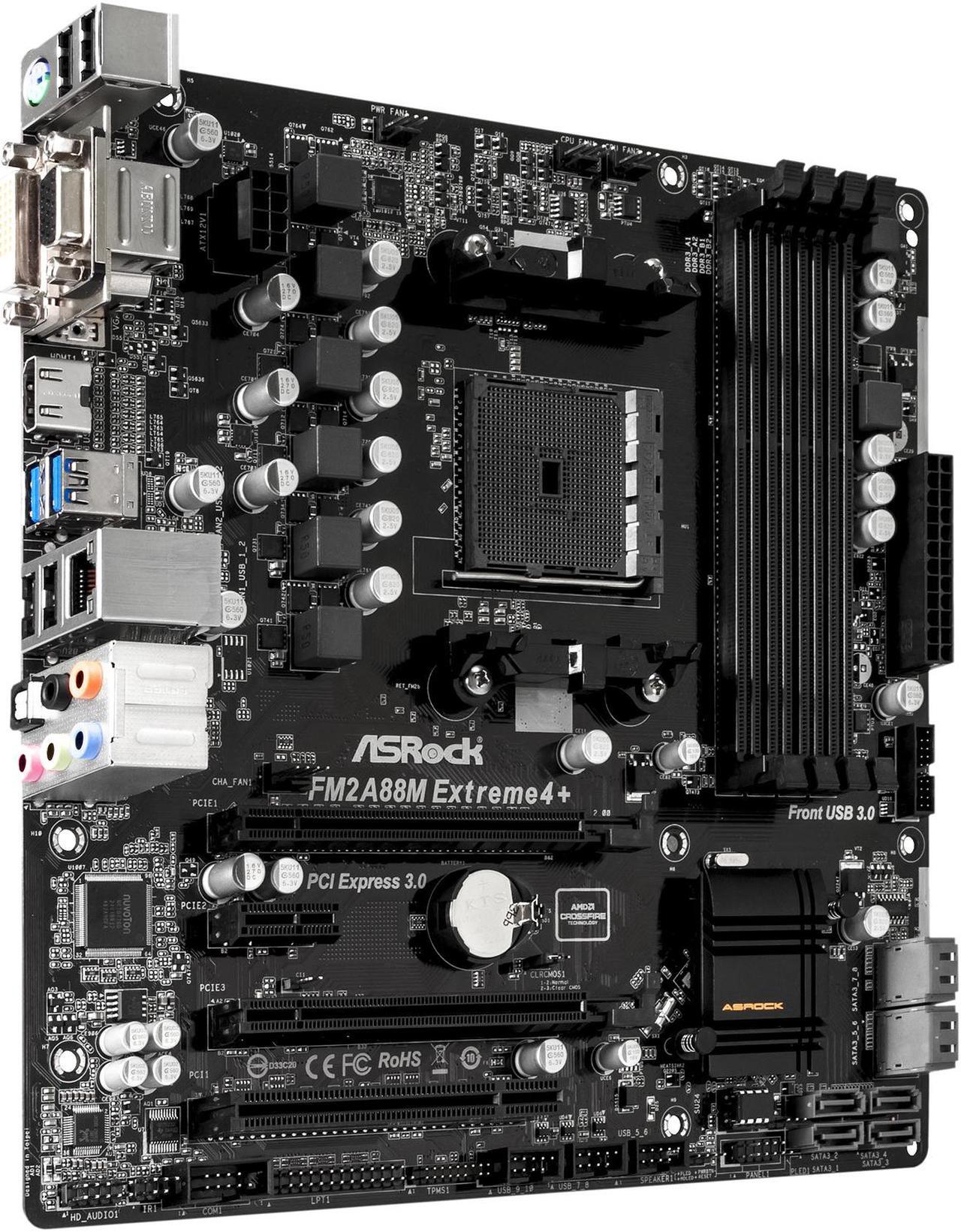 Alt view image 3 of 4 - ASRock FM2A88M EXTREME4+ R2.0 FM2+ / FM2 AMD A88X (Bolton D4) SATA 6Gb/s USB 3.0 HDMI Micro ATX AMD Motherboard