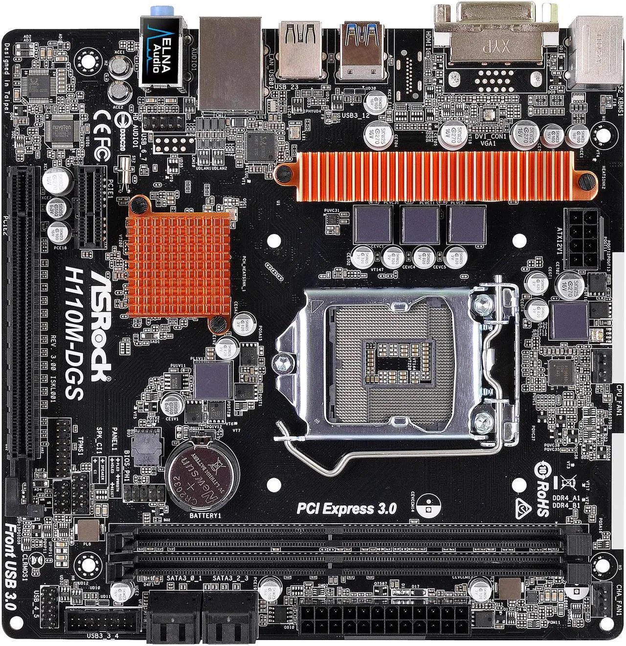 Alt view image 2 of 10 - ASRock H110M-DGS R3.0 LGA 1151 Intel H110 USB 3.0 Micro ATX Motherboards - Intel