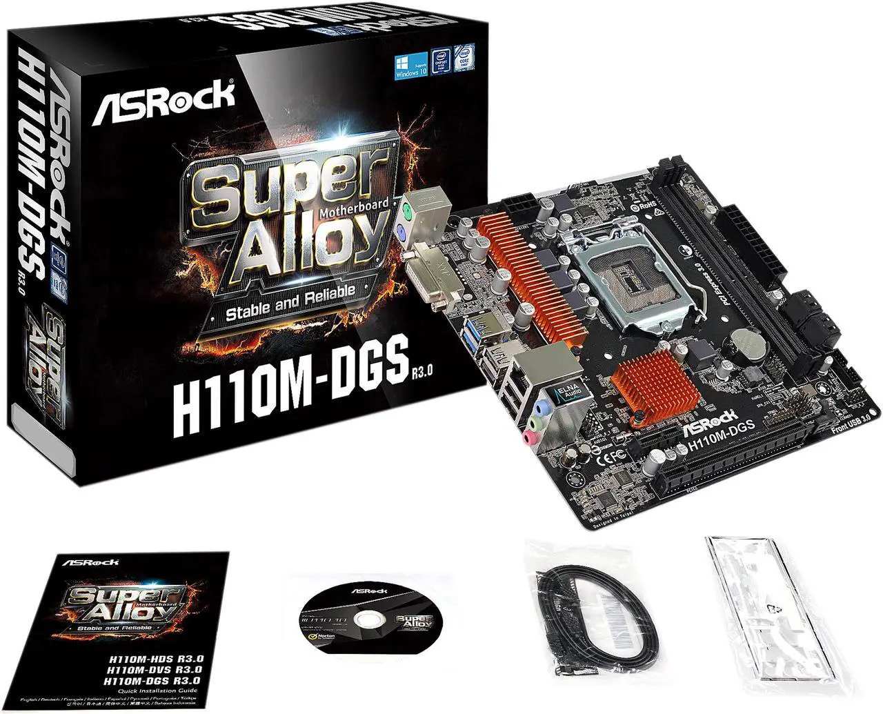 Alt view image 8 of 10 - ASRock H110M-DGS R3.0 LGA 1151 Intel H110 USB 3.0 Micro ATX Motherboards - Intel