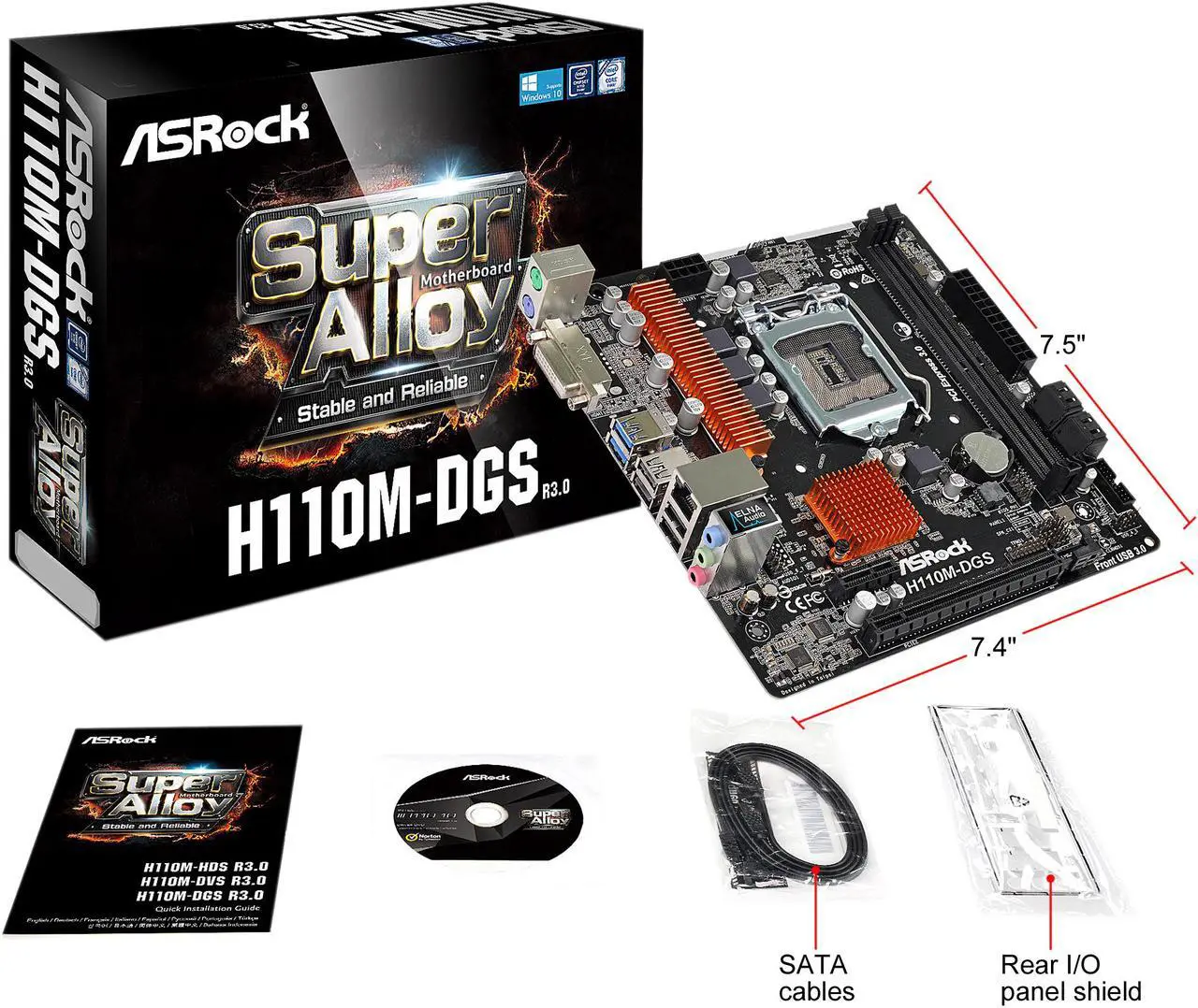 Alt view image 9 of 10 - ASRock H110M-DGS R3.0 LGA 1151 Intel H110 USB 3.0 Micro ATX Motherboards - Intel