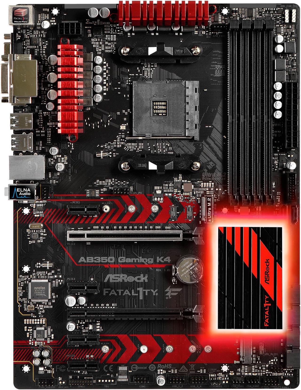 ASRock Fatal1ty AB350 Gaming K4 AM4 AMD Promontory B350 SATA 6Gb/s USB 3.1 HDMI ATX AMD Motherboard