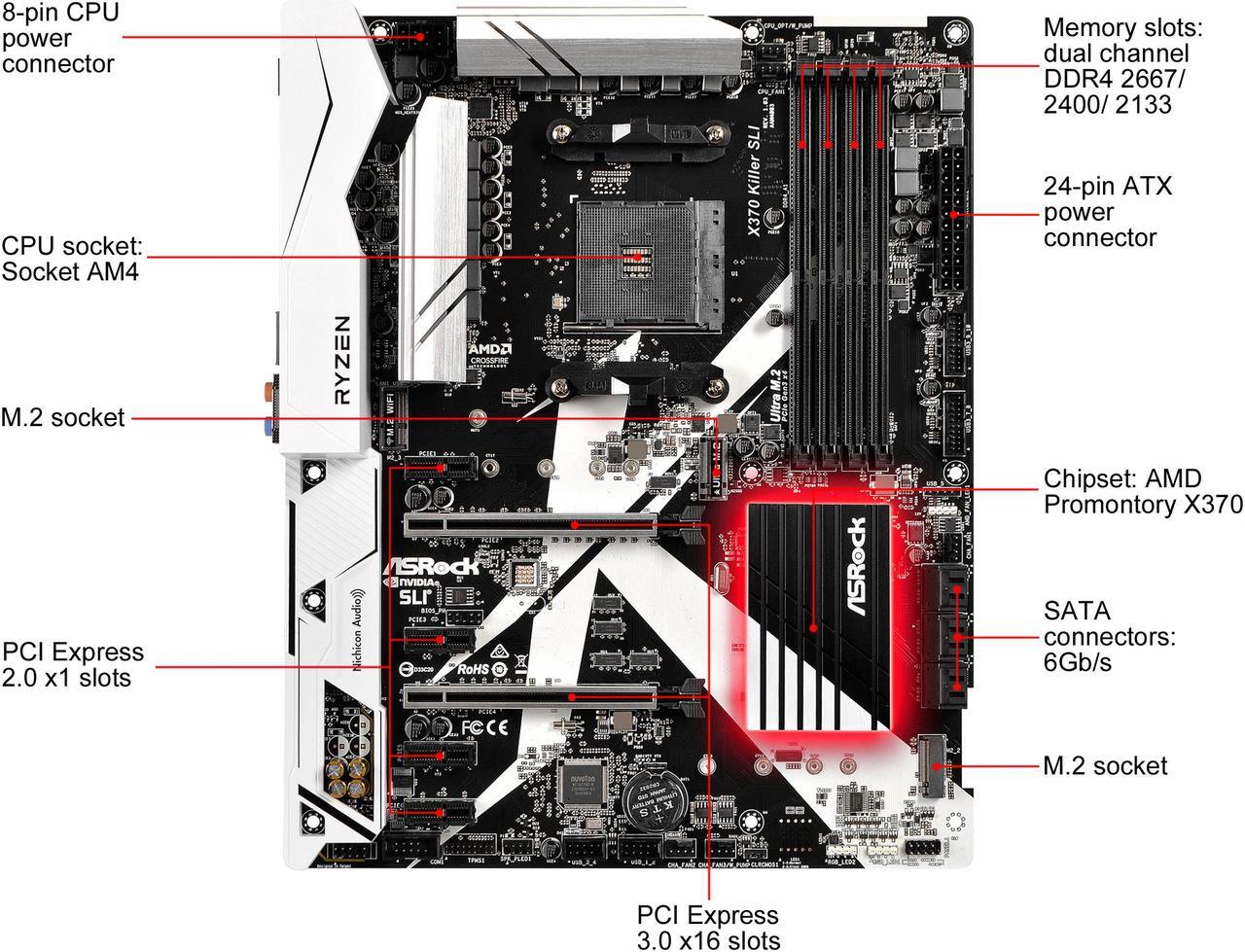 Alt view image 2 of 10 - ASRock X370 Killer SLI AM4 AMD Promontory X370 SATA 6Gb/s USB 3.0 HDMI ATX Motherboards - AMD