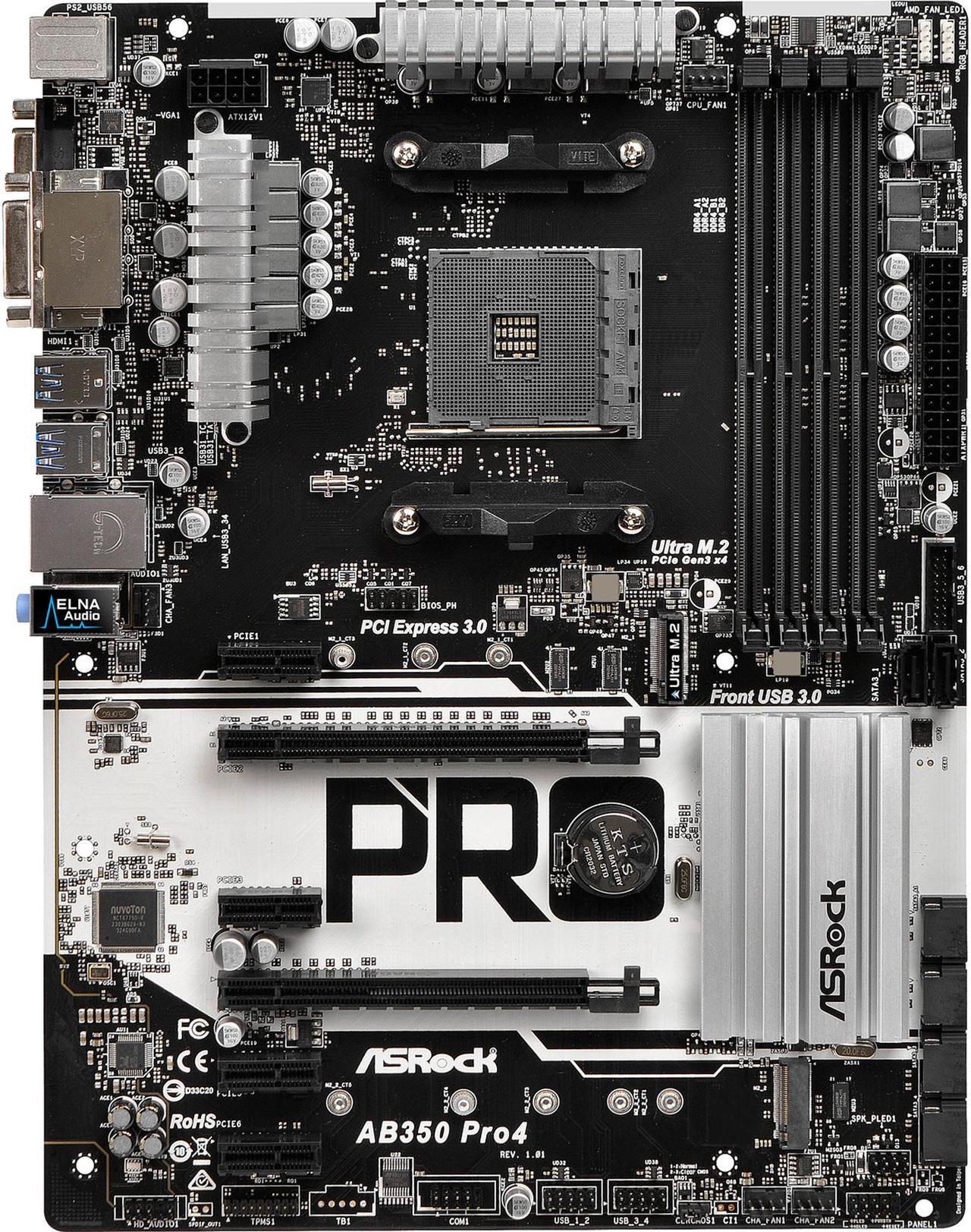 Main image of ASRock AB350 Pro4 AM4 AMD Promontory B350 USB 3.1 HDMI ATX AMD Motherboard