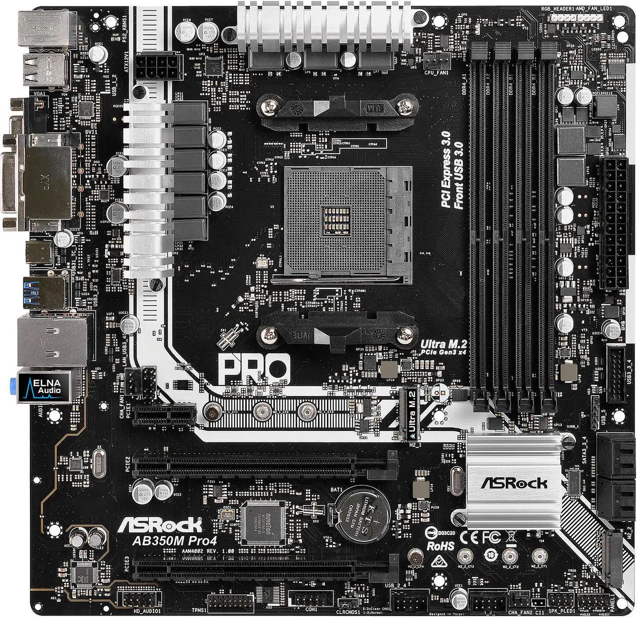 Main image of ASRock AB350M Pro4 AM4 AMD Promontory B350 USB 3.1 HDMI Micro ATX AMD Motherboard