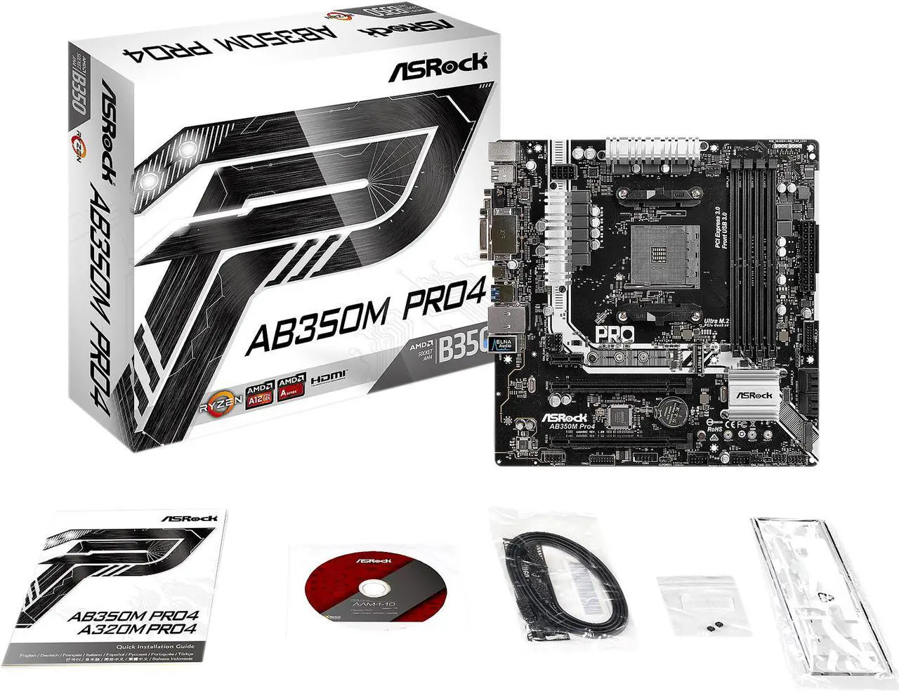 Alt view image 5 of 5 - ASRock AB350M Pro4 AM4 AMD Promontory B350 USB 3.1 HDMI Micro ATX AMD Motherboard