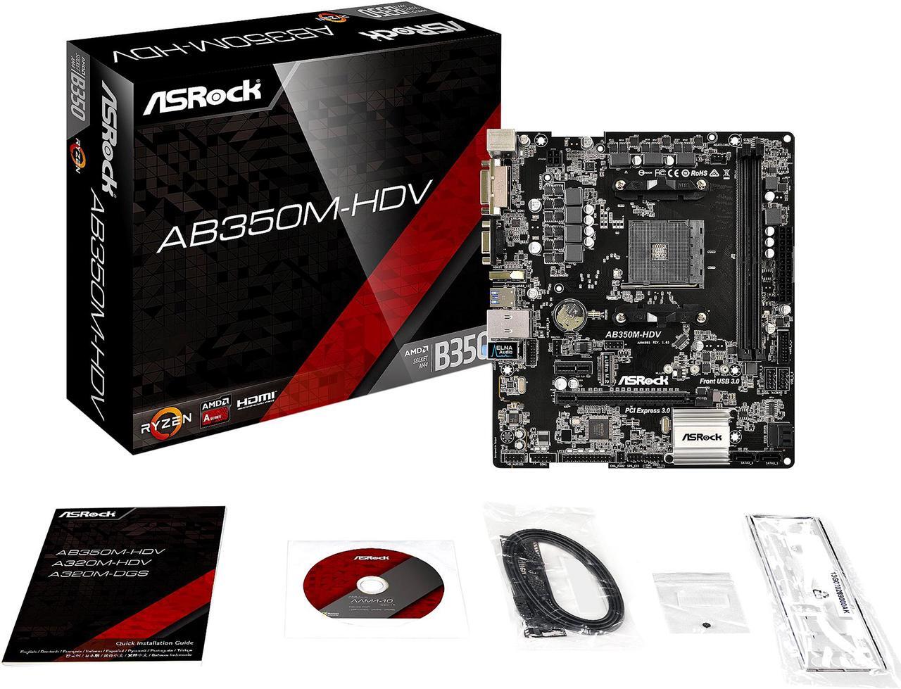 Alt view image 6 of 7 - ASRock AB350M-HDV AM4 AMD Promontory B350 SATA 6Gb/s USB 3.1 HDMI Micro ATX AMD Motherboard