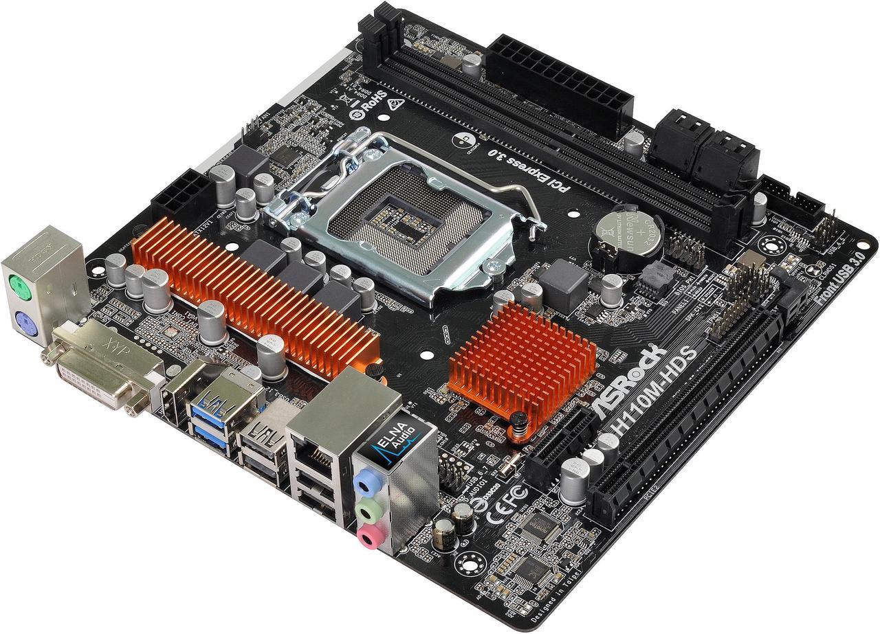 ASRock H110M-HDS R3.0 LGA 1151 Intel H110 HDMI SATA 6Gb/s USB 3.0 Micro ATX Motherboards - Intel