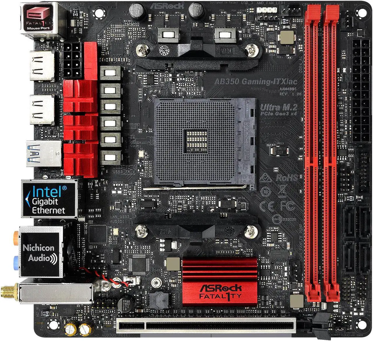 Alt view image 3 of 7 - ASRock Fatal1ty AB350 Gaming-ITX/ac AM4 AMD Promontory B350 USB 3.1 HDMI Mini ITX AMD Motherboard