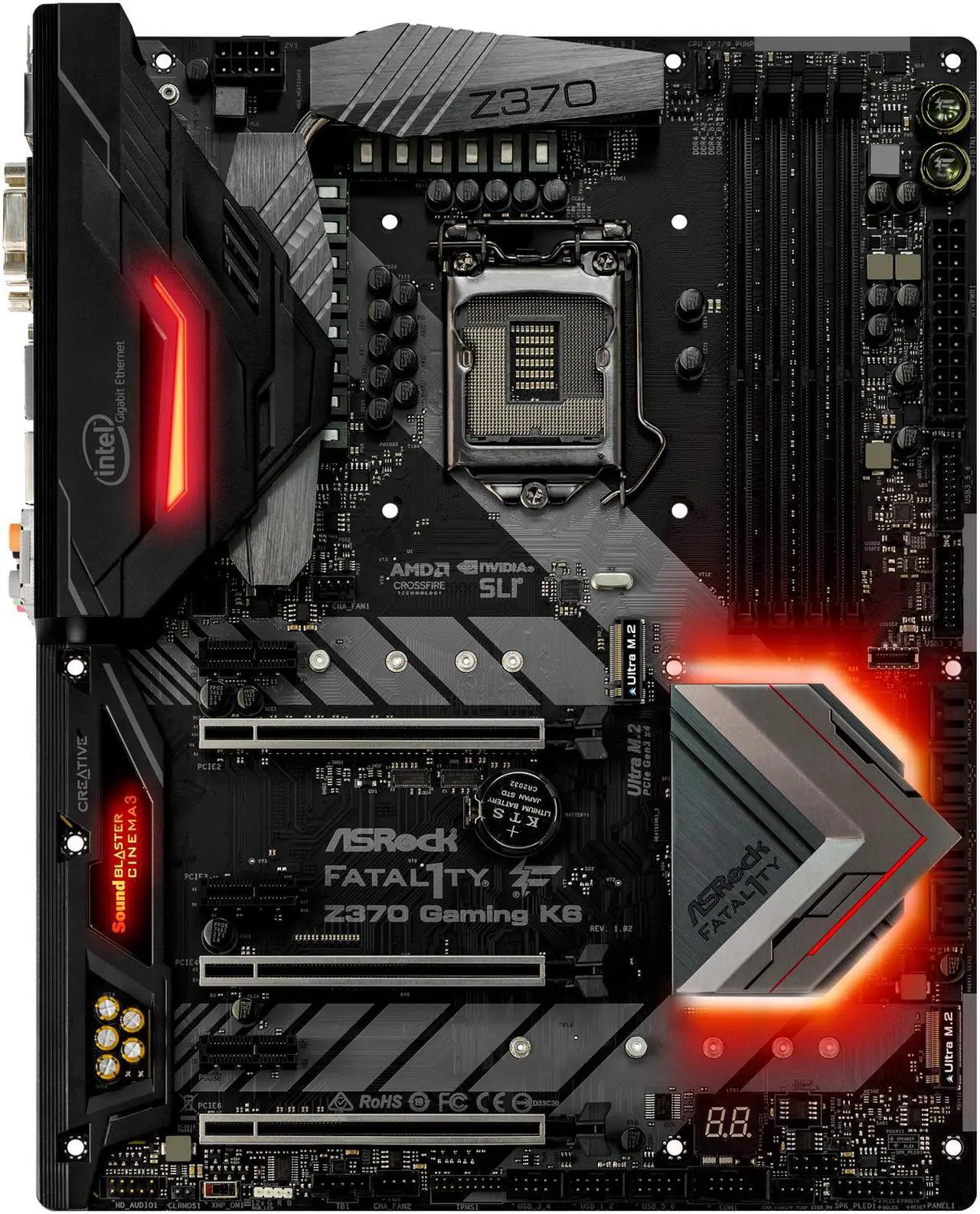 Alt view image 2 of 7 - ASRock Fatal1ty Z370 Gaming K6 LGA 1151 (300 Series) Intel Z370 HDMI USB 3.1 ATX Intel Motherboard