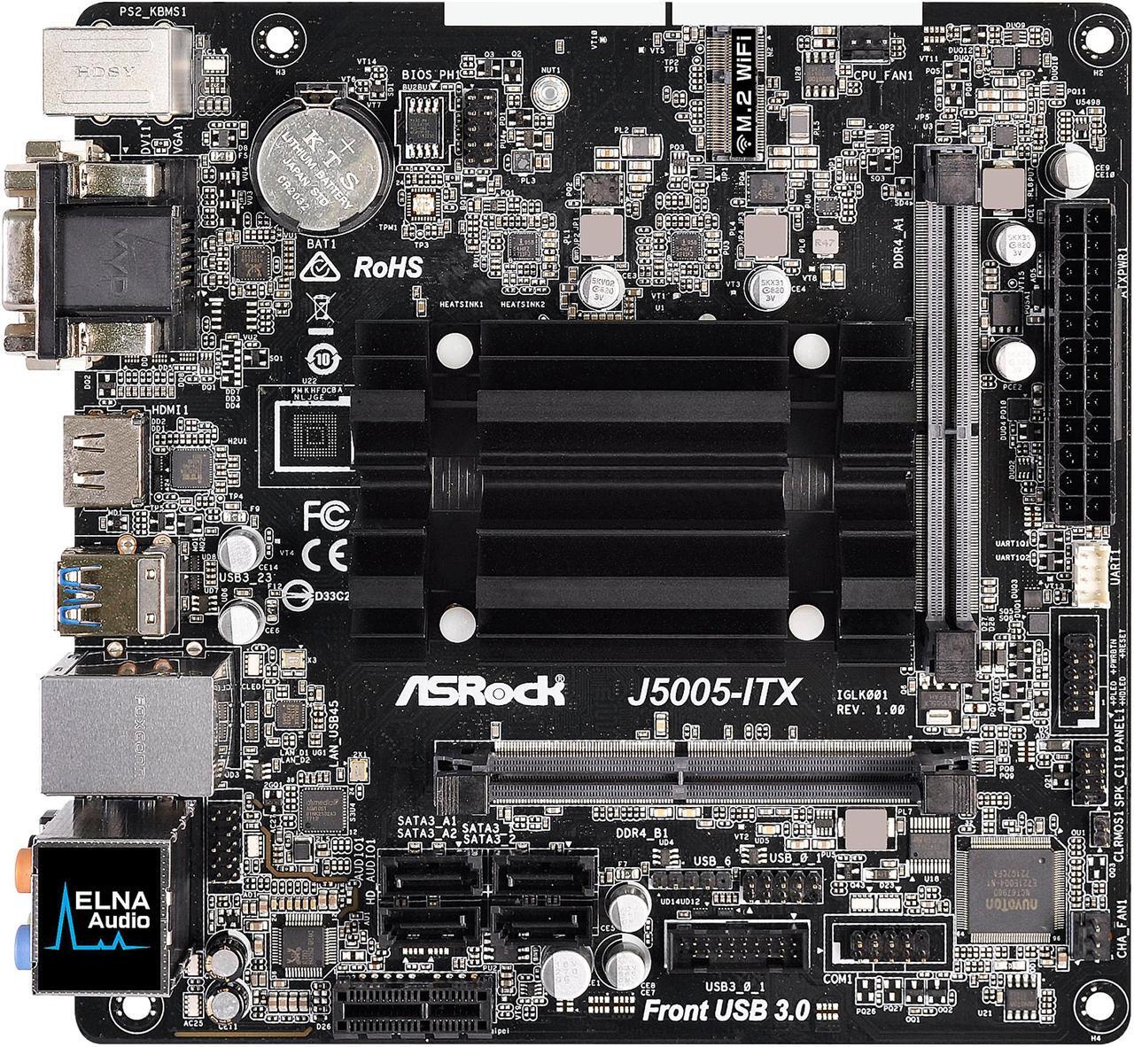 Main image of ASRock J5005-ITX Intel Quad-Core Pentium Silver Processor J5005 (up to 2.8 GHz) Mini ITX Motherboard / CPU Combo