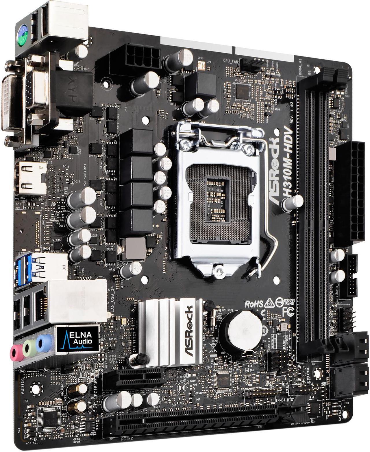 Alt view image 3 of 7 - ASRock H310M-HDV LGA 1151 (300 Series) Intel H310 HDMI SATA 6Gb/s USB 3.1 Micro ATX Intel Motherboard
