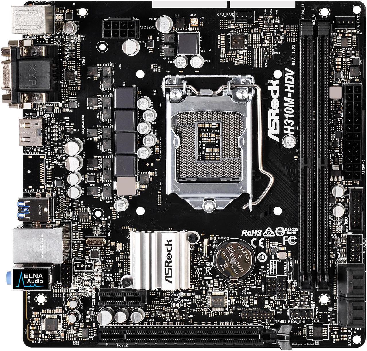 Main image of ASRock H310M-HDV LGA 1151 (300 Series) Intel H310 HDMI SATA 6Gb/s USB 3.1 Micro ATX Intel Motherboard