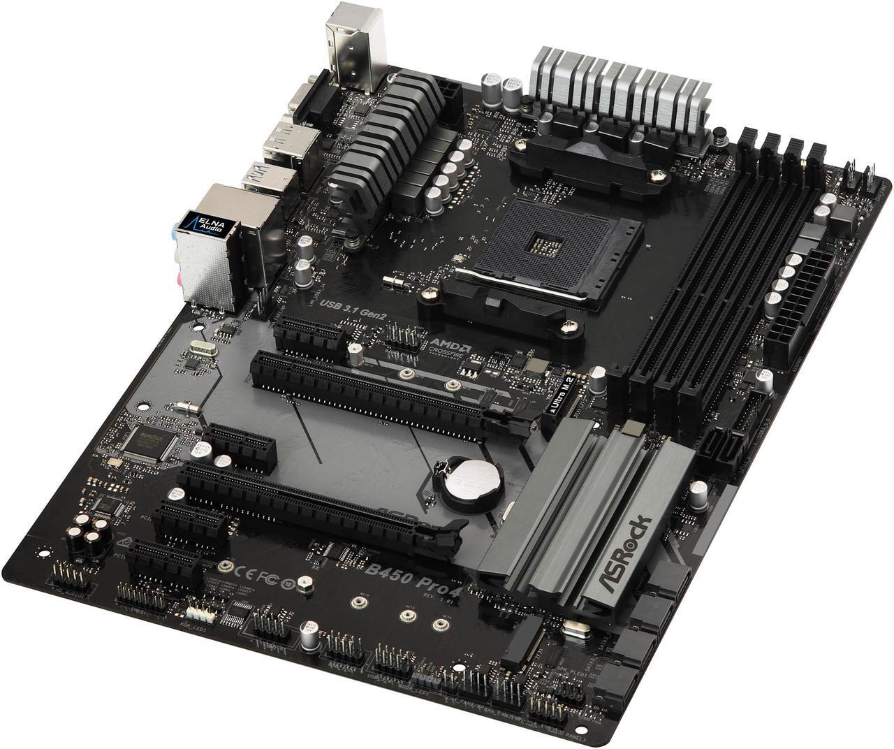 Alt view image 4 of 10 - ASRock B450 PRO4 AM4 AMD Promontory B450 ATX AMD Motherboard