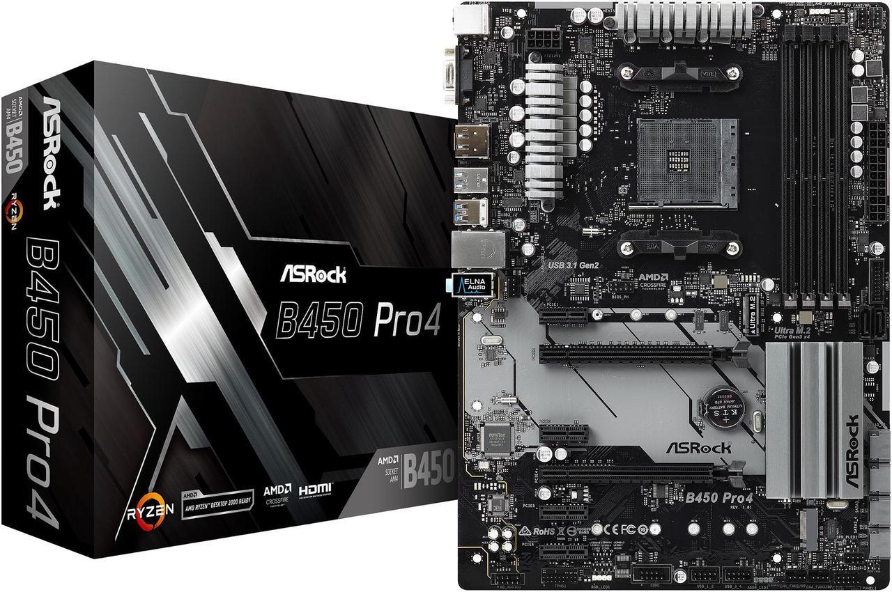 Alt view image 10 of 10 - ASRock B450 PRO4 AM4 AMD Promontory B450 ATX AMD Motherboard