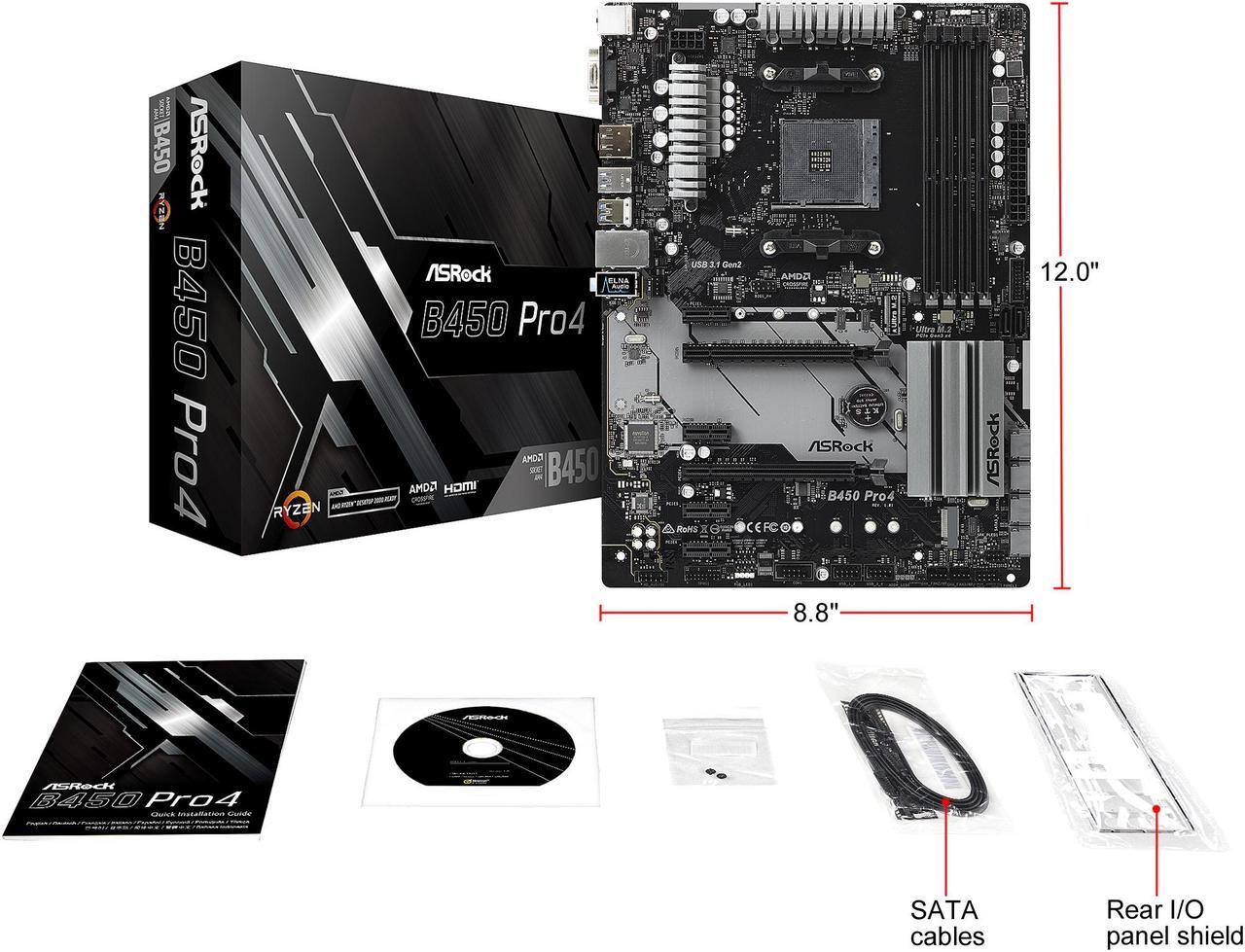 Alt view image 9 of 10 - ASRock B450 PRO4 AM4 AMD Promontory B450 ATX AMD Motherboard